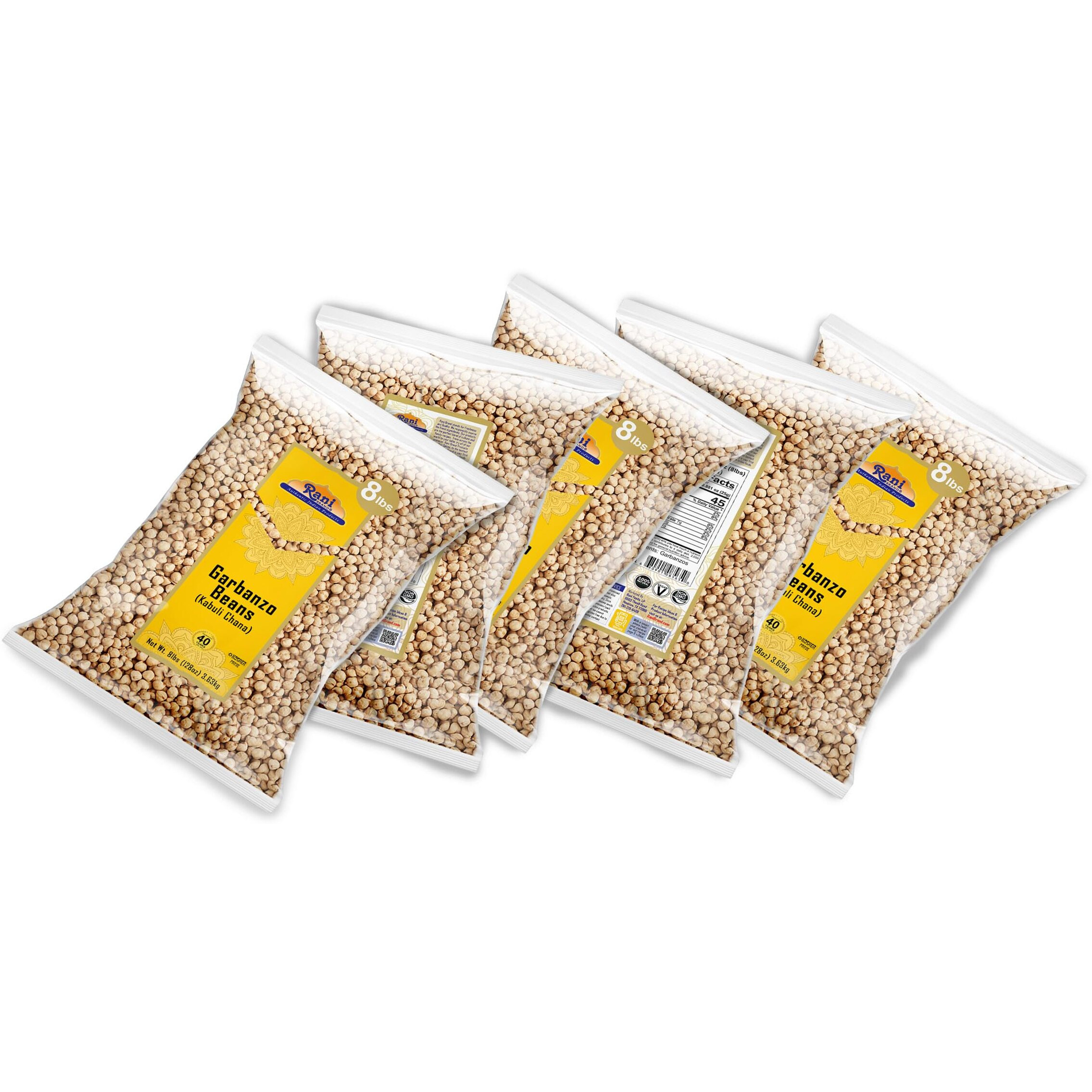 Rani Garbanzo Beans (Kabuli Chana) 128oz (8lbs) 3.63kg x Pack of 5 (Total of 40lbs) Bulk ~ All Natural, Vegan, Gluten Friendly, NON-GMO, Kosher, Indian Origin