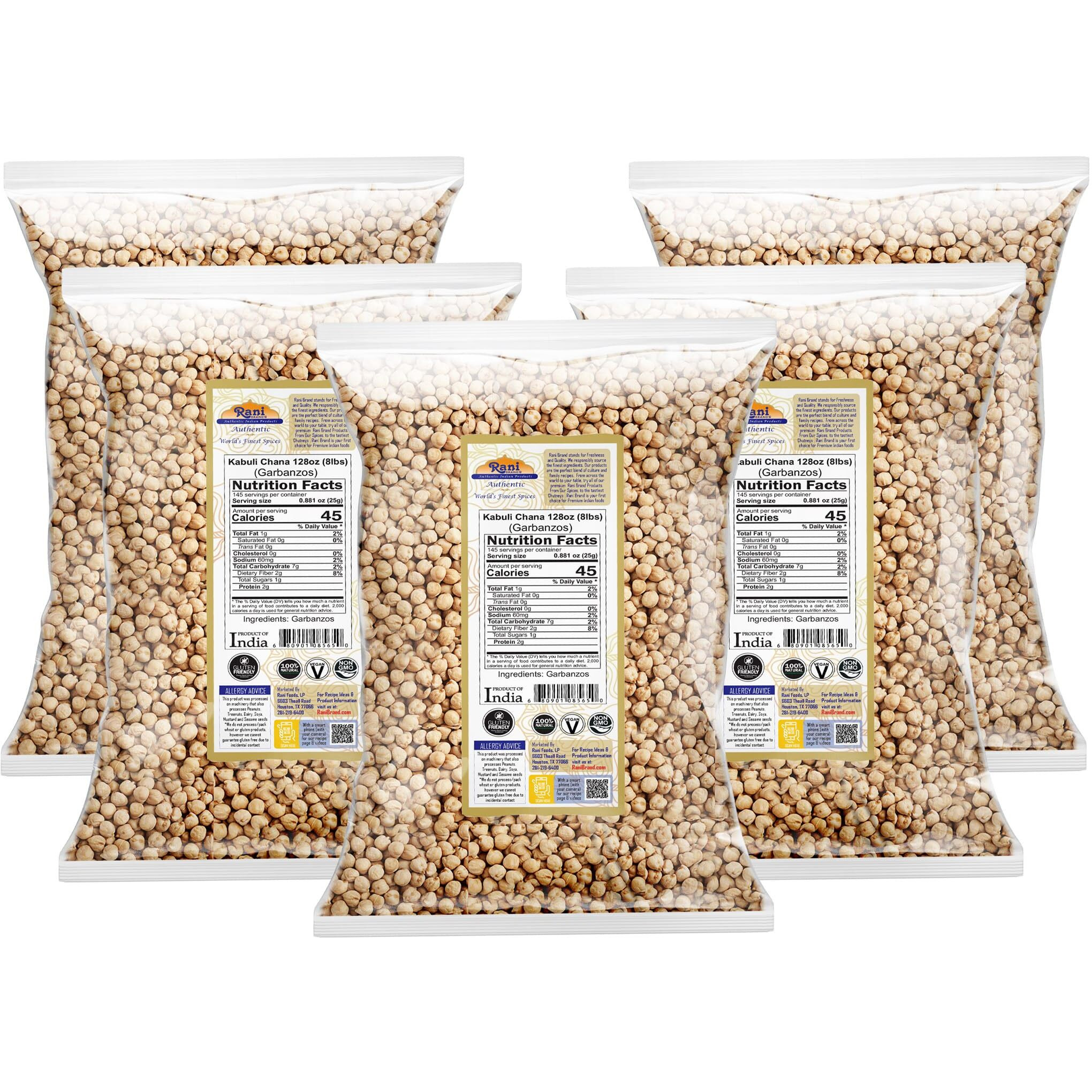 Rani Garbanzo Beans (Kabuli Chana) 128oz (8lbs) 3.63kg x Pack of 5 (Total of 40lbs) Bulk ~ All Natural, Vegan, Gluten Friendly, NON-GMO, Kosher, Indian Origin