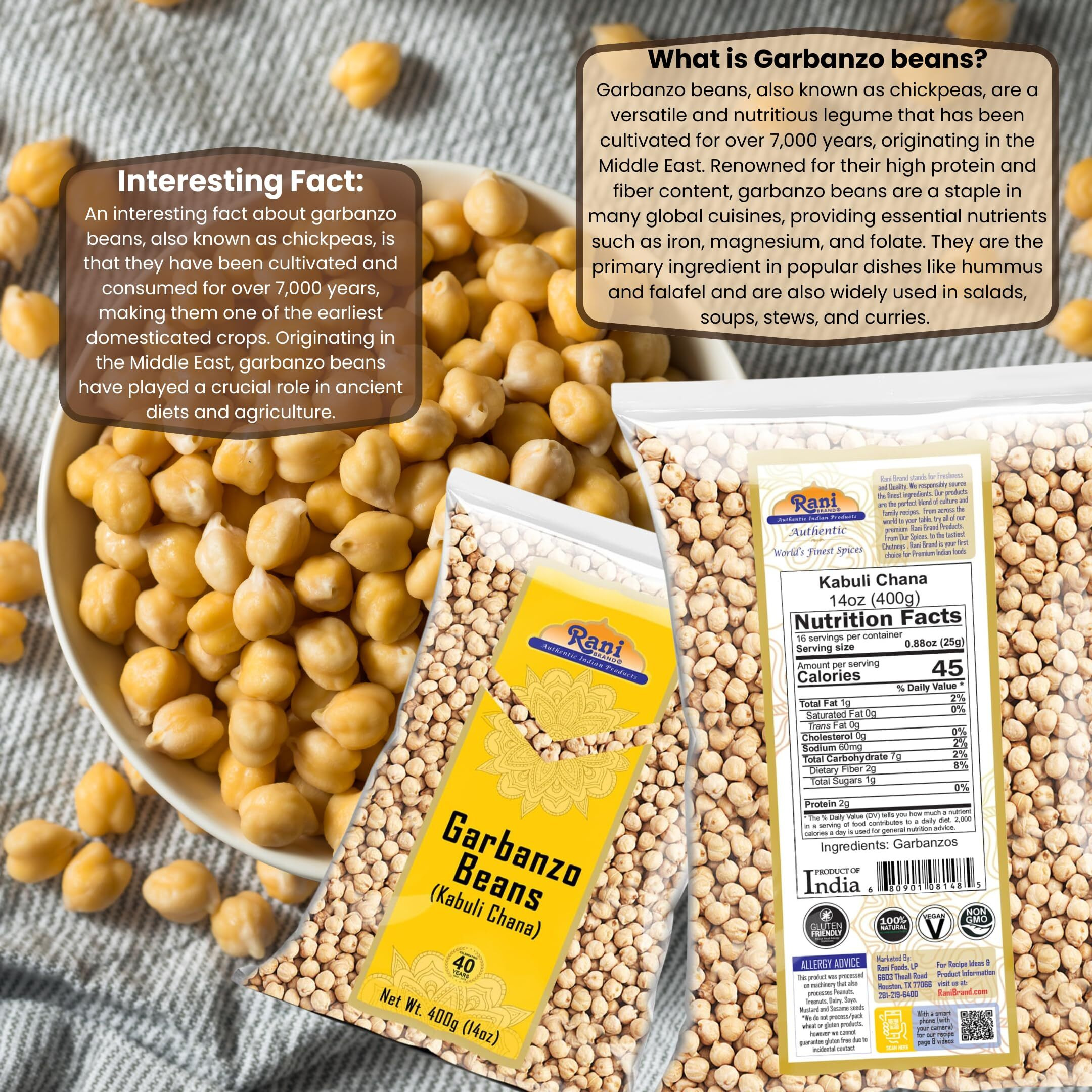Rani Garbanzo Beans (Kabuli Chana) 14oz (400g) ~ All Natural, Vegan, Gluten Friendly, NON-GMO, Kosher, Indian Origin
