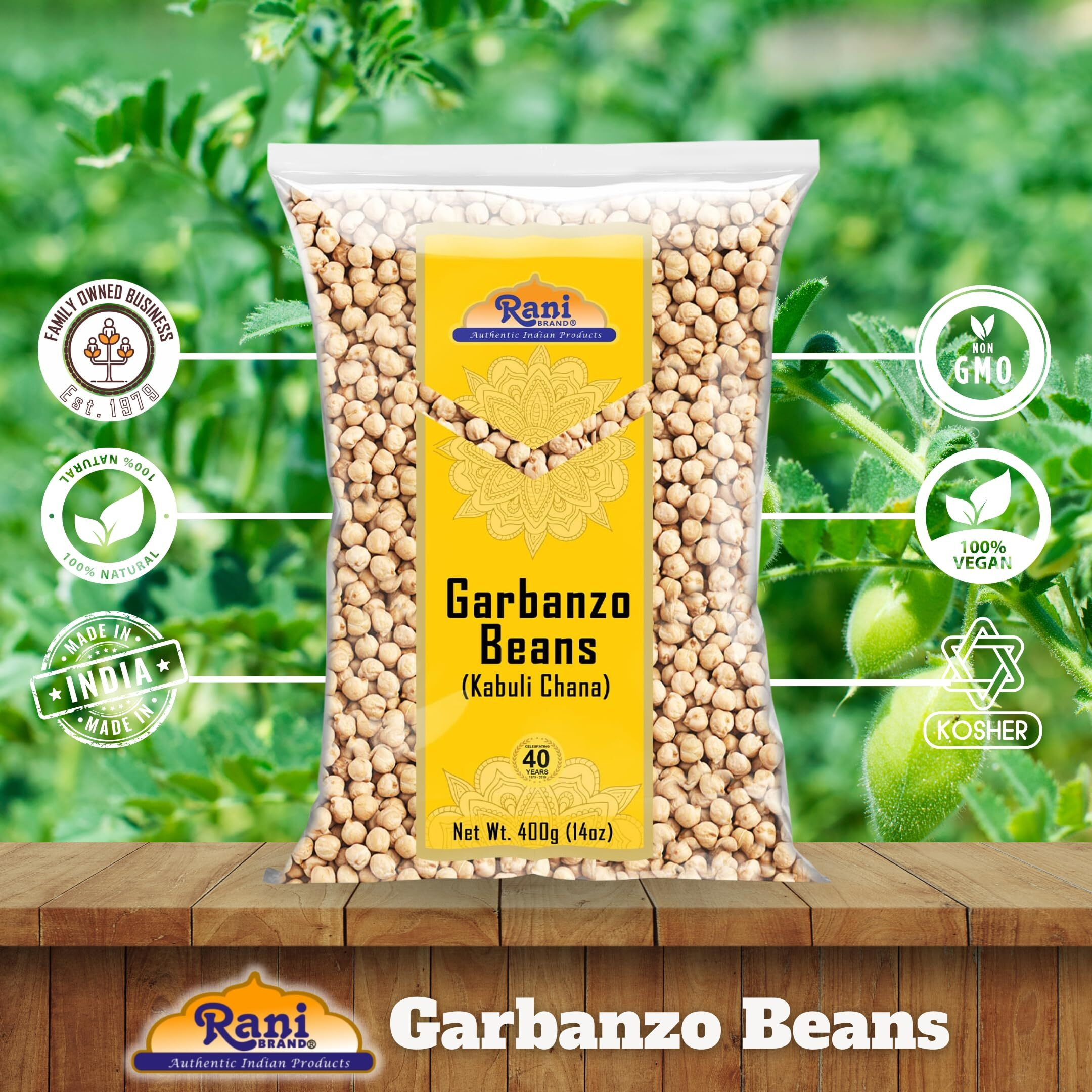 Rani Garbanzo Beans (Kabuli Chana) 14oz (400g) ~ All Natural, Vegan, Gluten Friendly, NON-GMO, Kosher, Indian Origin