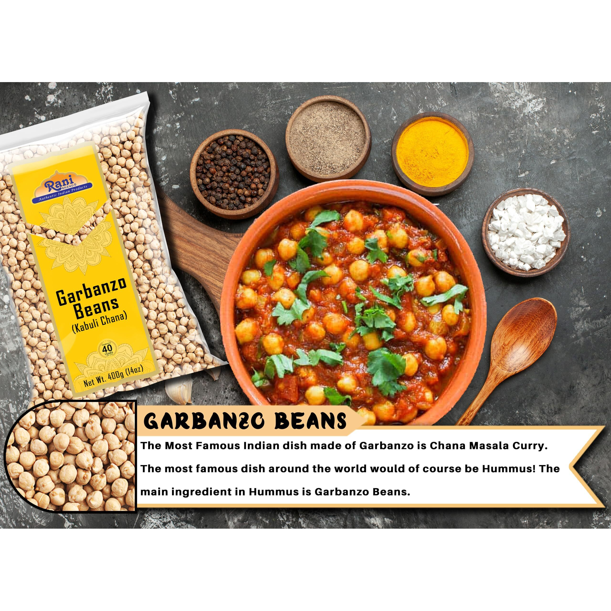 Rani Garbanzo Beans (Kabuli Chana) 14oz (400g) ~ All Natural, Vegan, Gluten Friendly, NON-GMO, Kosher, Indian Origin