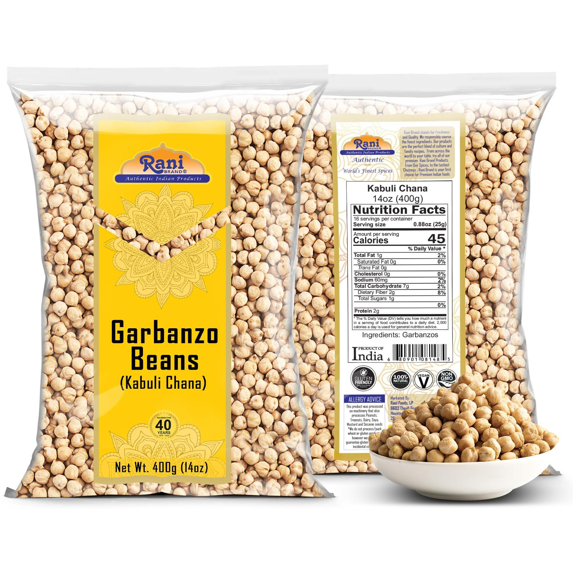 Rani Garbanzo Beans (Kabuli Chana) 14oz (400g) ~ All Natural, Vegan, Gluten Friendly, NON-GMO, Kosher, Indian Origin
