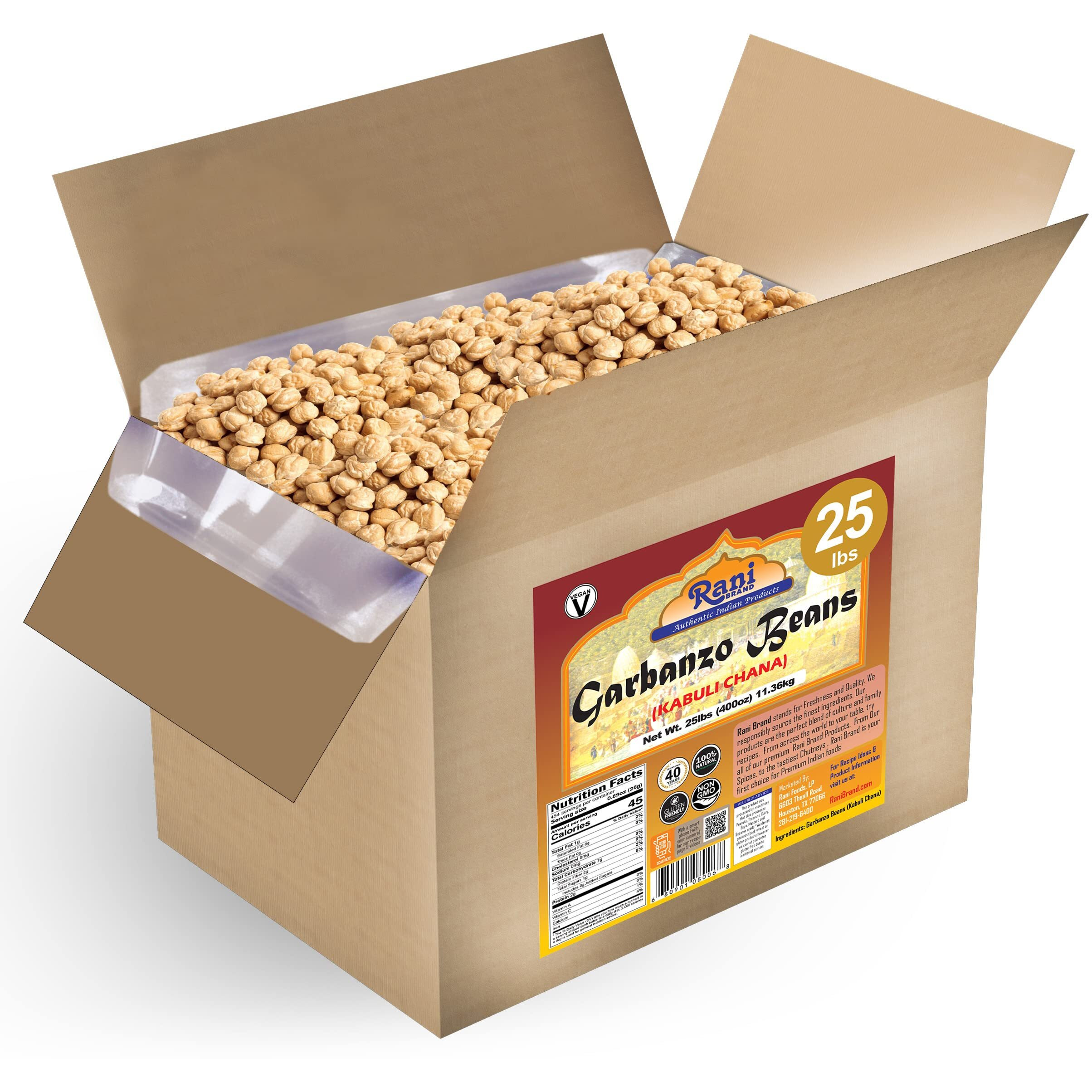 Rani Garbanzo Beans (Kabuli Chana) 400oz (25lbs) 11.36kg Bulk Box ~ All Natural, Vegan, Gluten Friendly, NON-GMO, Indian Origin