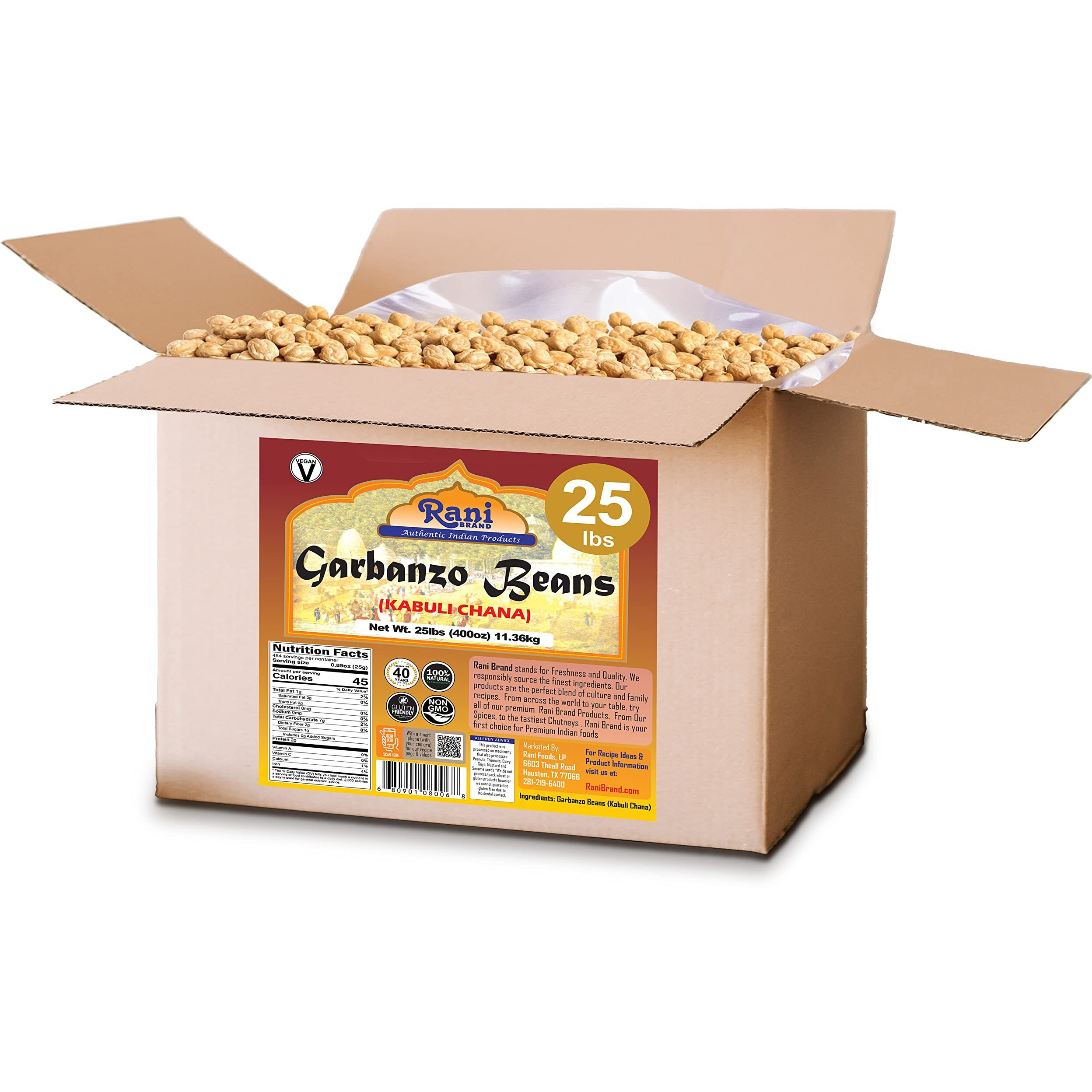 Rani Garbanzo Beans (Kabuli Chana) 400oz (25lbs) 11.36kg Bulk Box ~ All Natural, Vegan, Gluten Friendly, NON-GMO, Indian Origin
