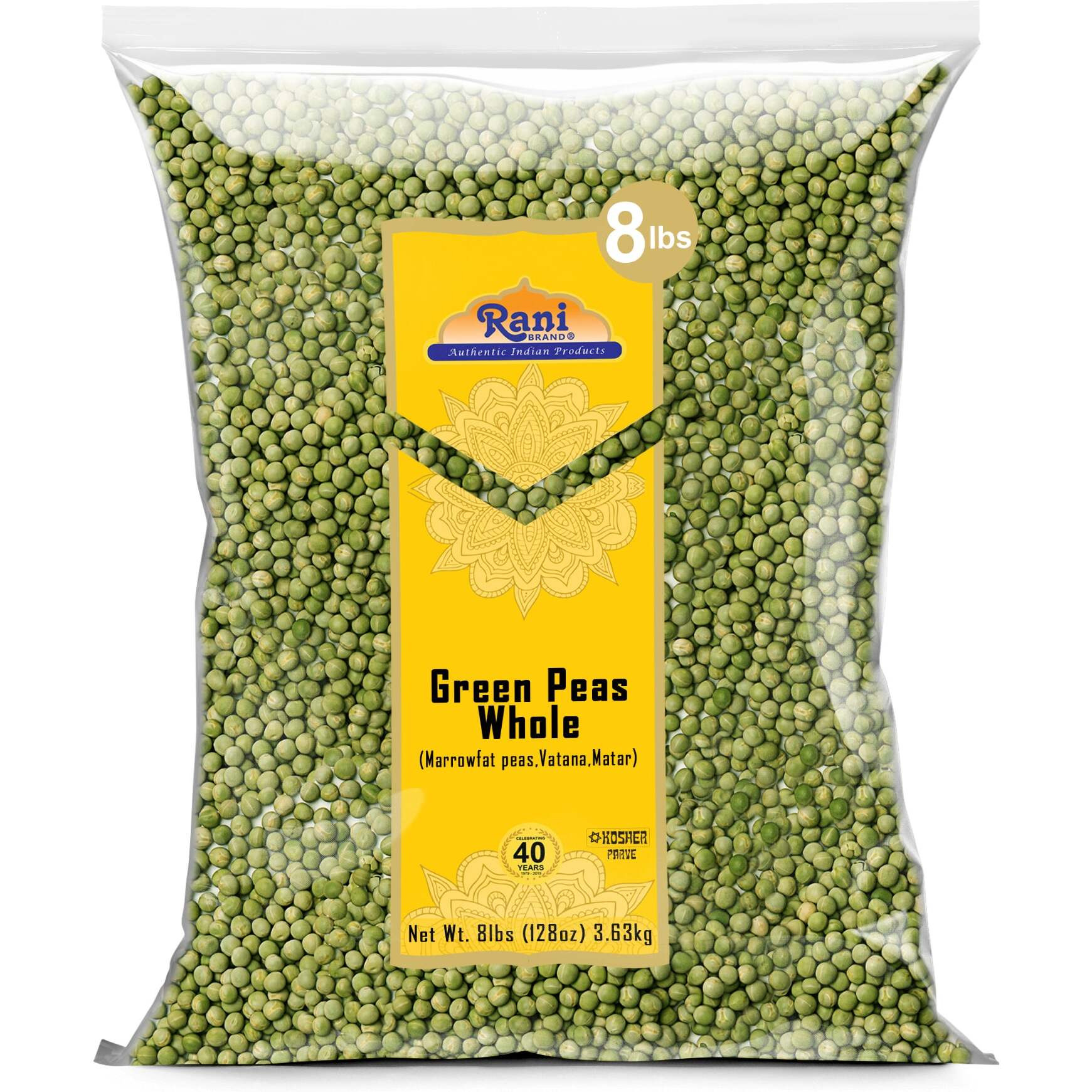 Rani Green Peas Whole, Dried (Marrowfat Peas, Vatana, Matar) 128oz (8lbs) 3.63kg Bulk ~ All Natural, Vegan, Kosher, Gluten Friendly, Product of USA