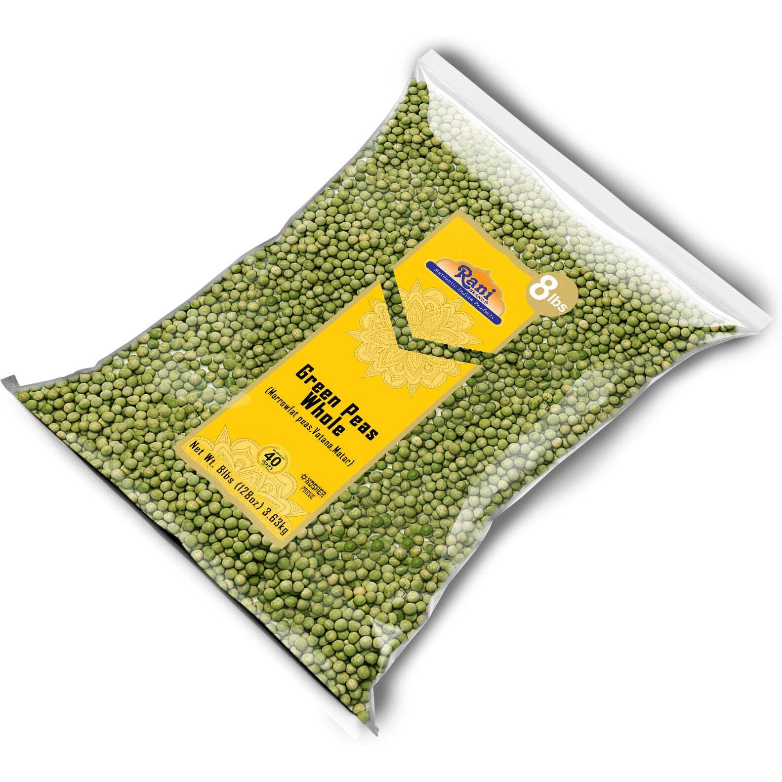 Rani Green Peas Whole, Dried (Marrowfat Peas, Vatana, Matar) 128oz (8lbs) 3.63kg Bulk ~ All Natural, Vegan, Kosher, Gluten Friendly, Product of USA