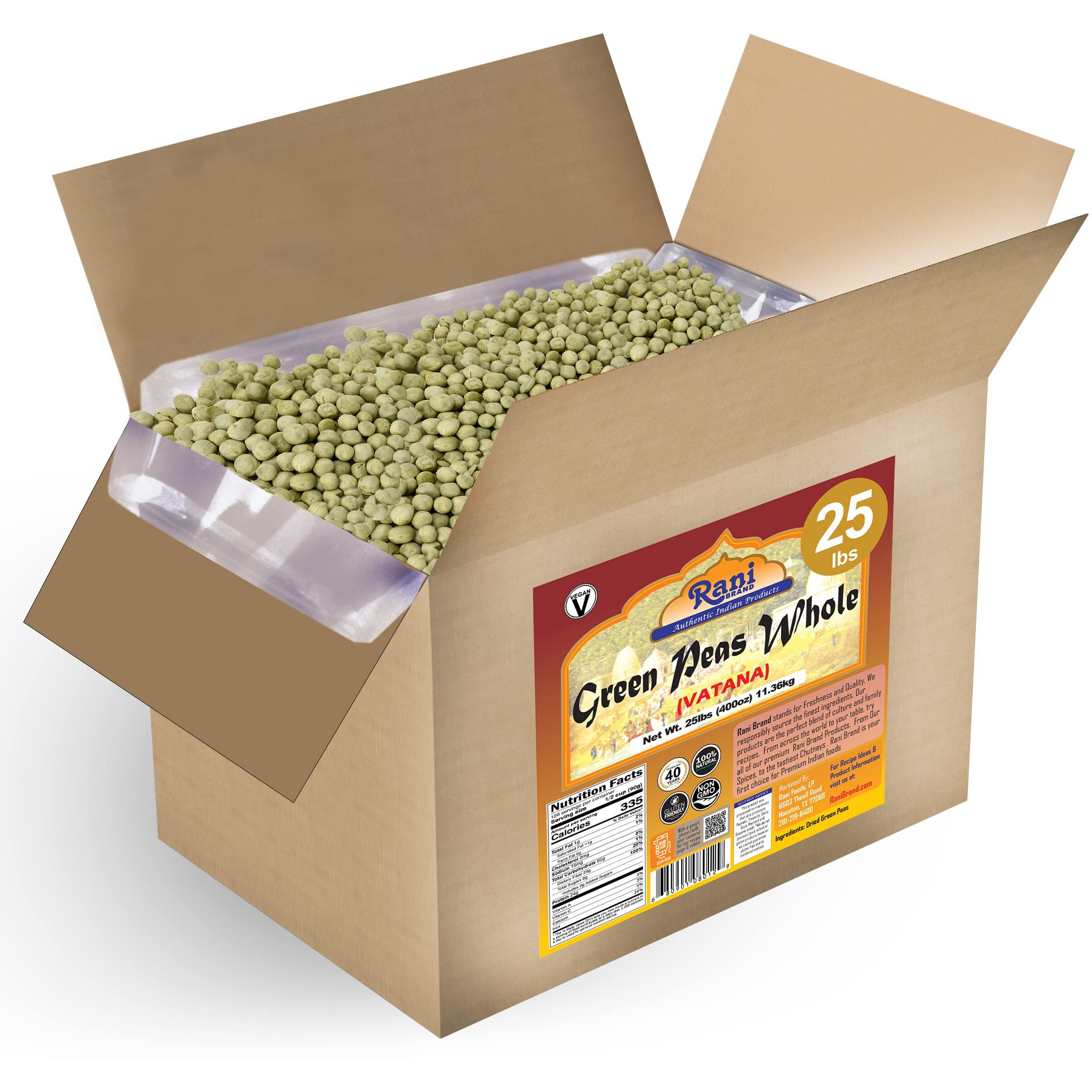 Rani Green Peas Whole, Dried (Vatana, Matar) 400oz (25lbs) 11.36kg Bulk Box ~ All Natural, Vegan, Gluten Friendly, Product of USA