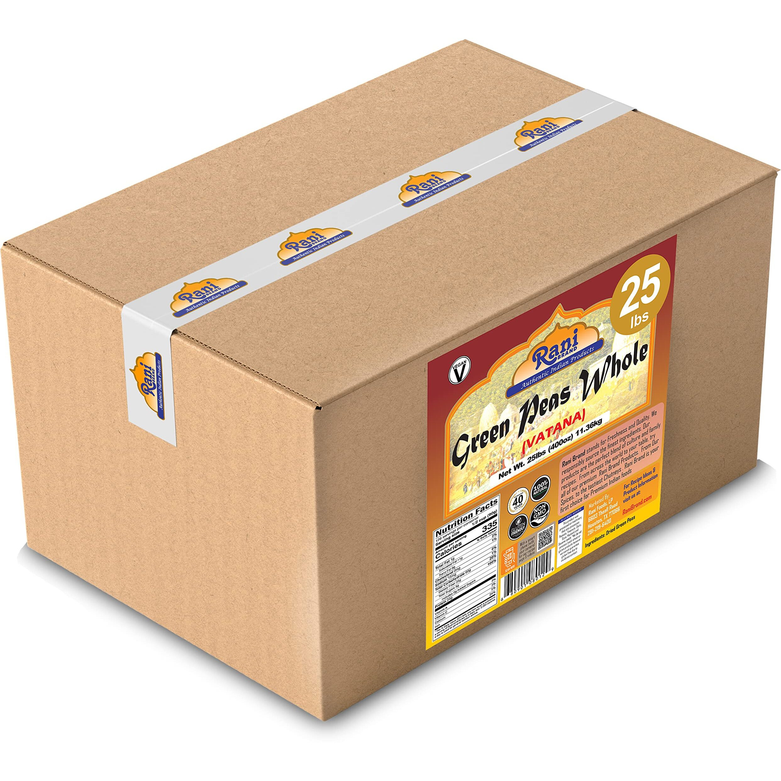 Rani Green Peas Whole, Dried (Vatana, Matar) 400oz (25lbs) 11.36kg Bulk Box ~ All Natural, Vegan, Gluten Friendly, Product of USA