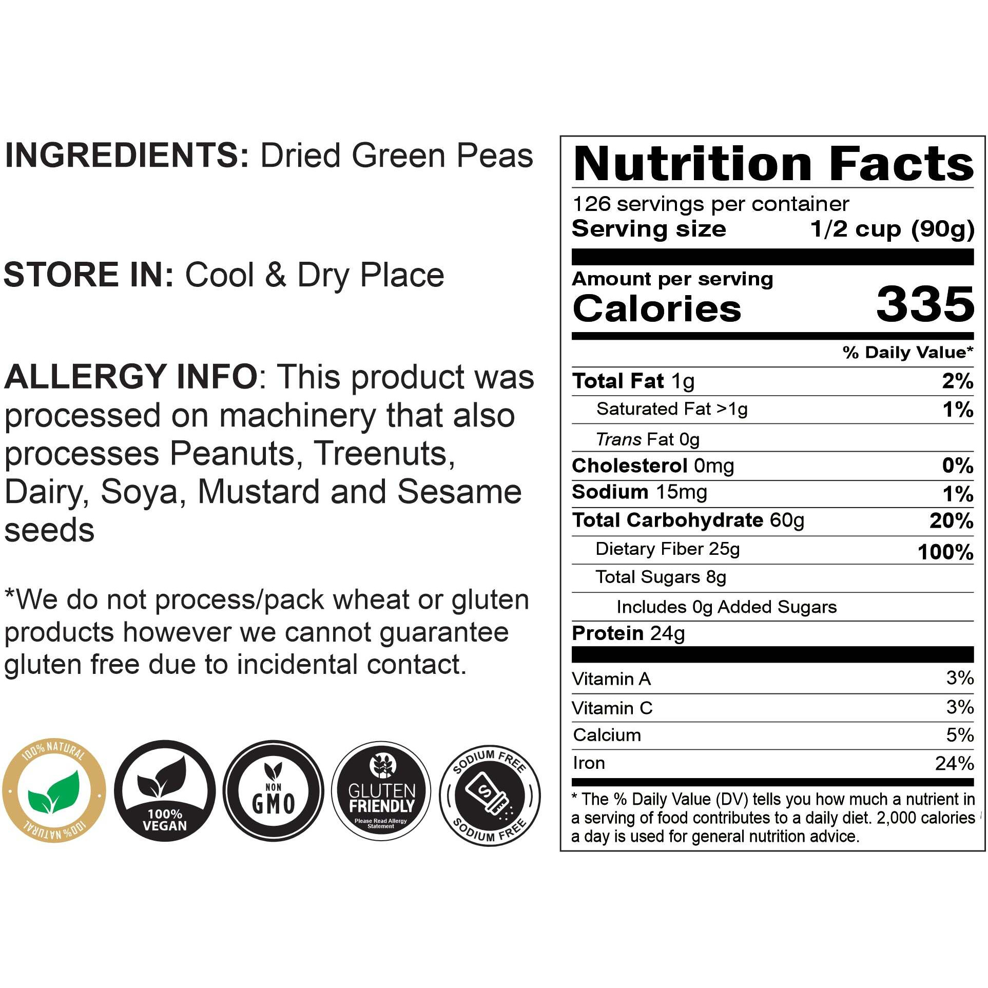 Rani Green Peas Whole, Dried (Vatana, Matar) 400oz (25lbs) 11.36kg Bulk Box ~ All Natural, Vegan, Gluten Friendly, Product of USA