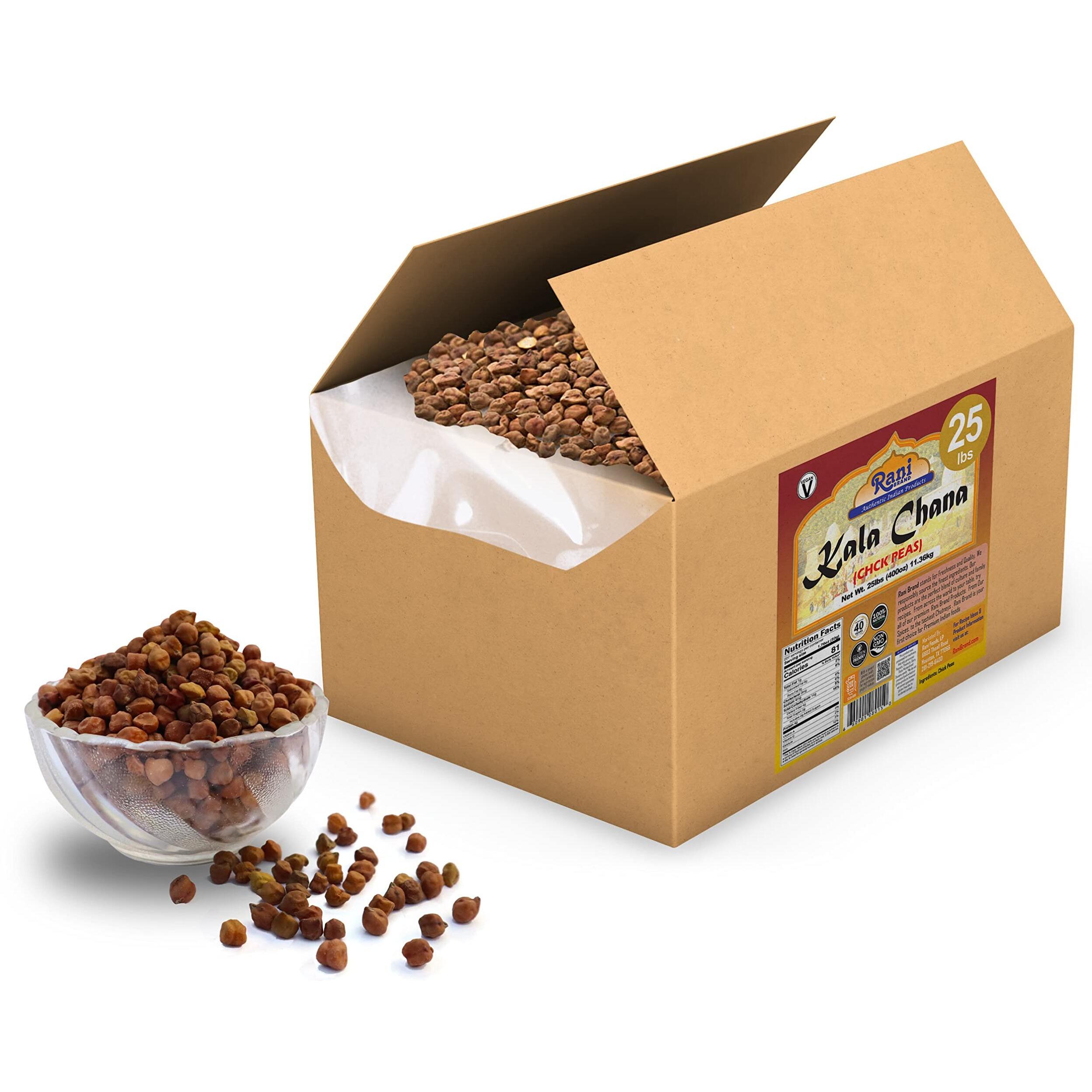 Rani Kala Chana (Desi Chickpeas Chana with skin) 400oz (25lbs) 11.36kg Bulk Box ~ All Natural, Gluten Friendly, NON-GMO, Vegan, Indian Origin