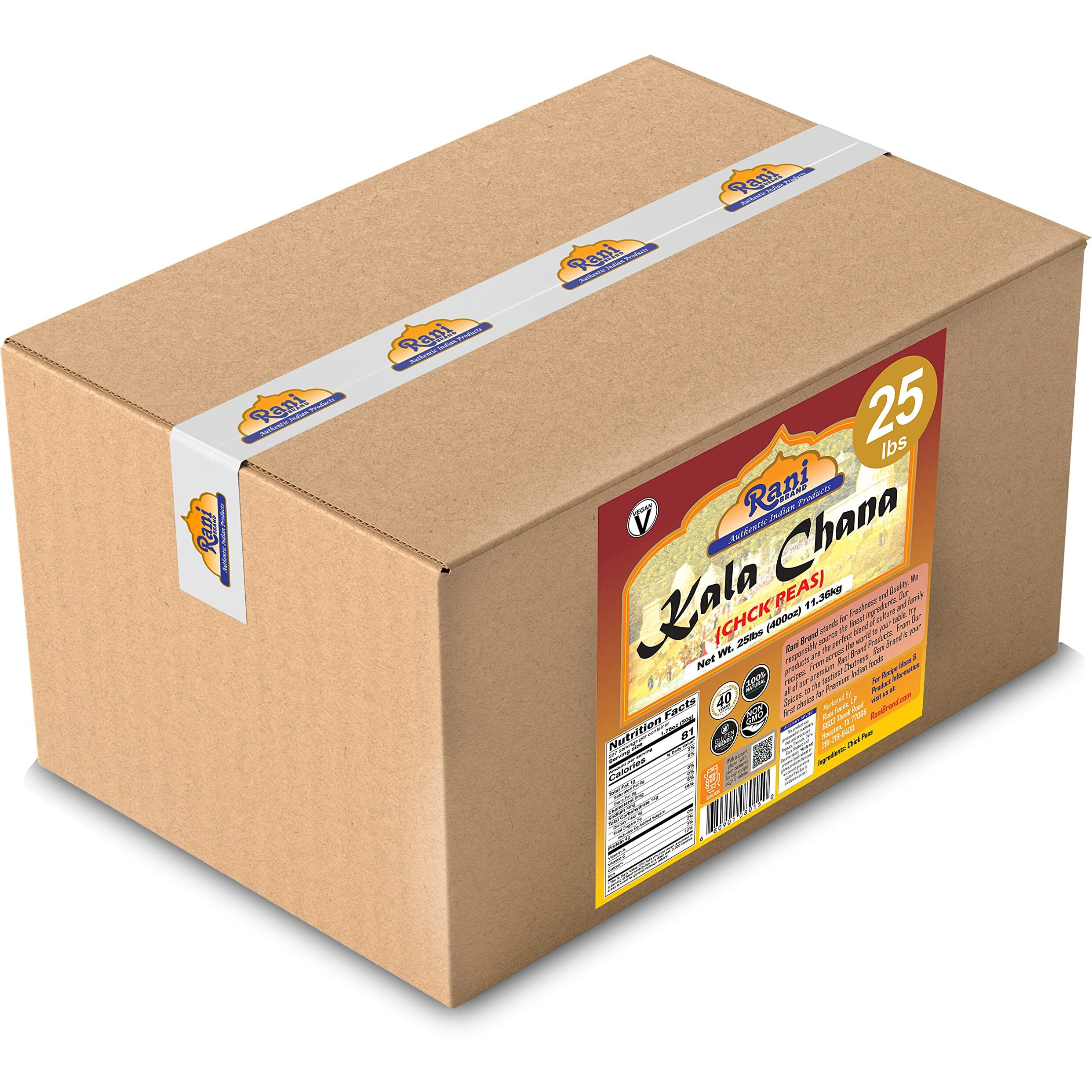 Rani Kala Chana (Desi Chickpeas Chana with skin) 400oz (25lbs) 11.36kg Bulk Box ~ All Natural, Gluten Friendly, NON-GMO, Vegan, Indian Origin