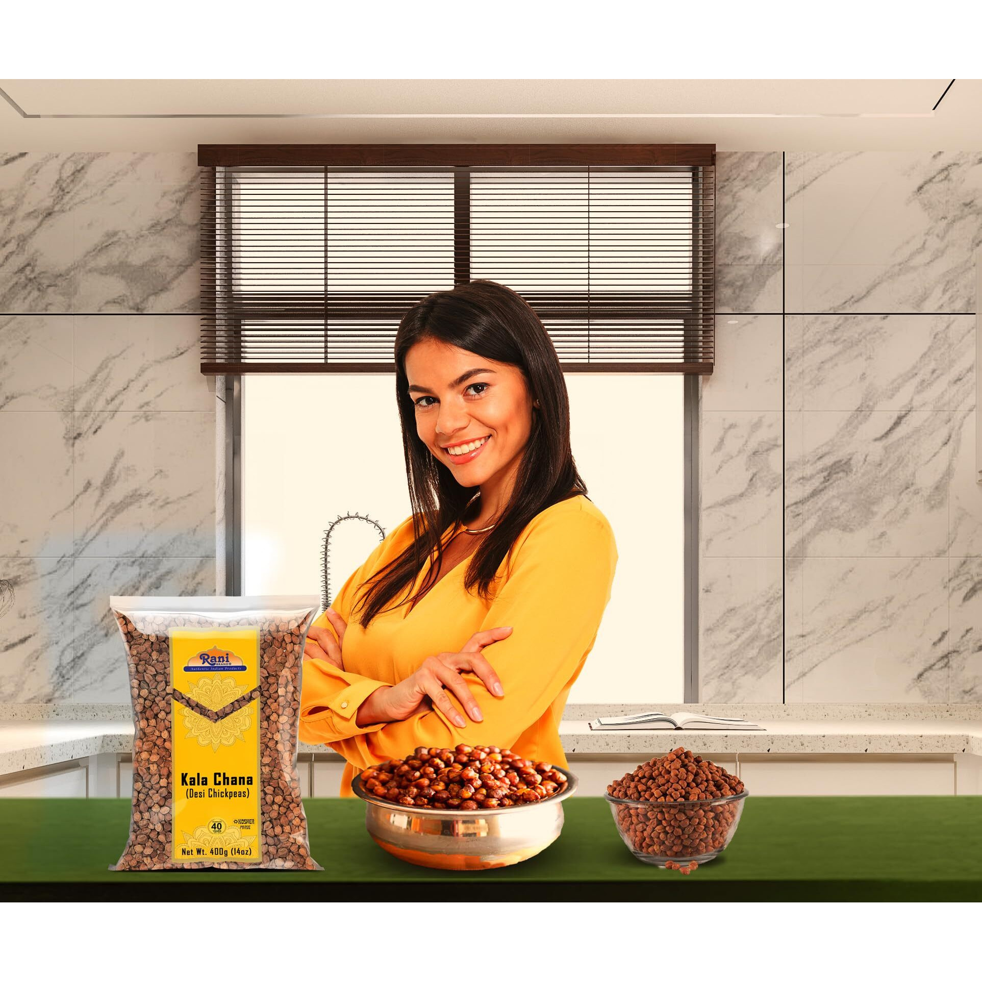 Rani Kala Chana (Desi Chickpeas Chana with skin)14oz (400g) ~ All Natural, Gluten Friendly, NON-GMO, Kosher, Vegan, Indian Origin
