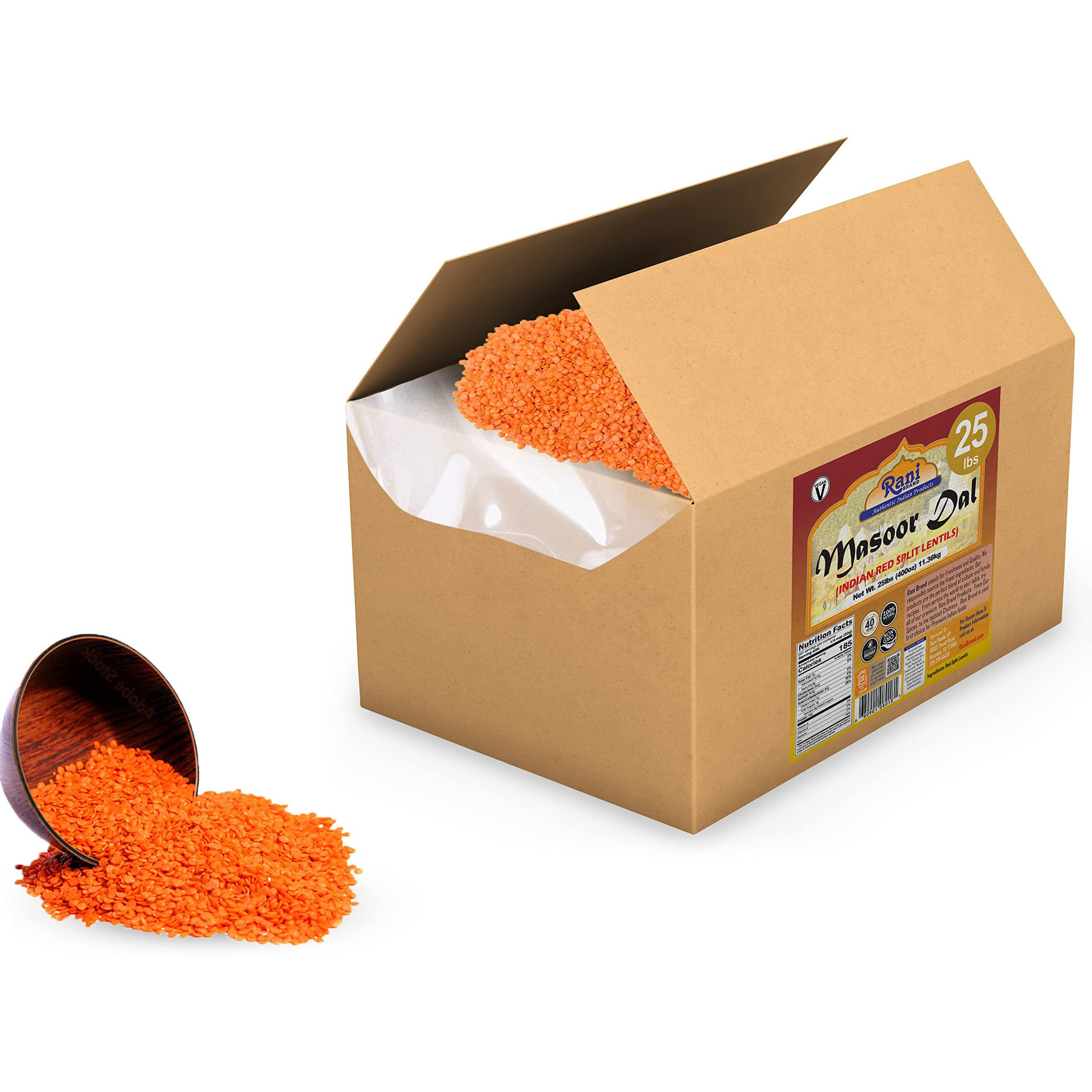 Rani Masoor Dal (Indian Red Lentils) Split Gram 400oz (25lbs) 11.36kg Bulk Box ~ All Natural, Gluten Friendly, NON-GMO, Vegan, Indian Origin