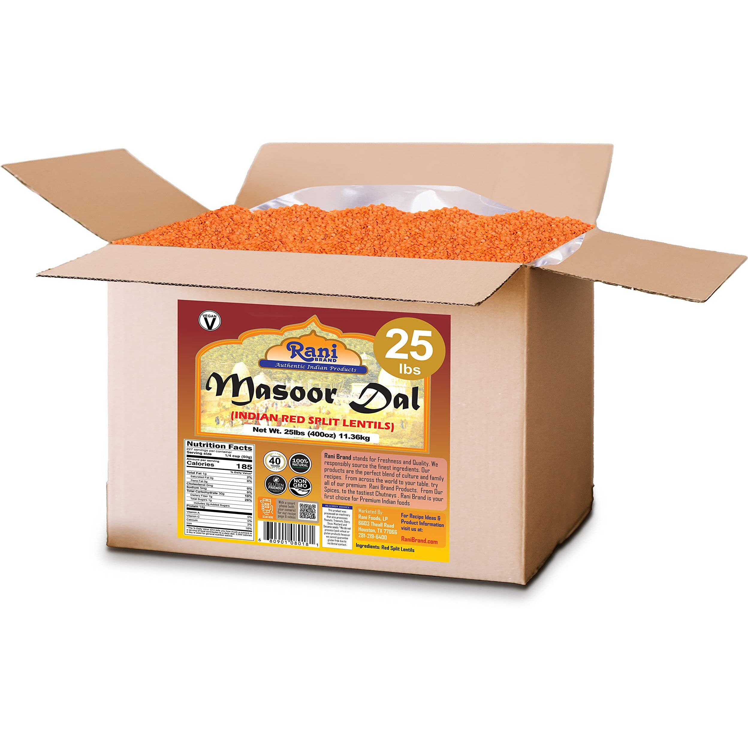 Rani Masoor Dal (Indian Red Lentils) Split Gram 400oz (25lbs) 11.36kg Bulk Box ~ All Natural, Gluten Friendly, NON-GMO, Vegan, Indian Origin