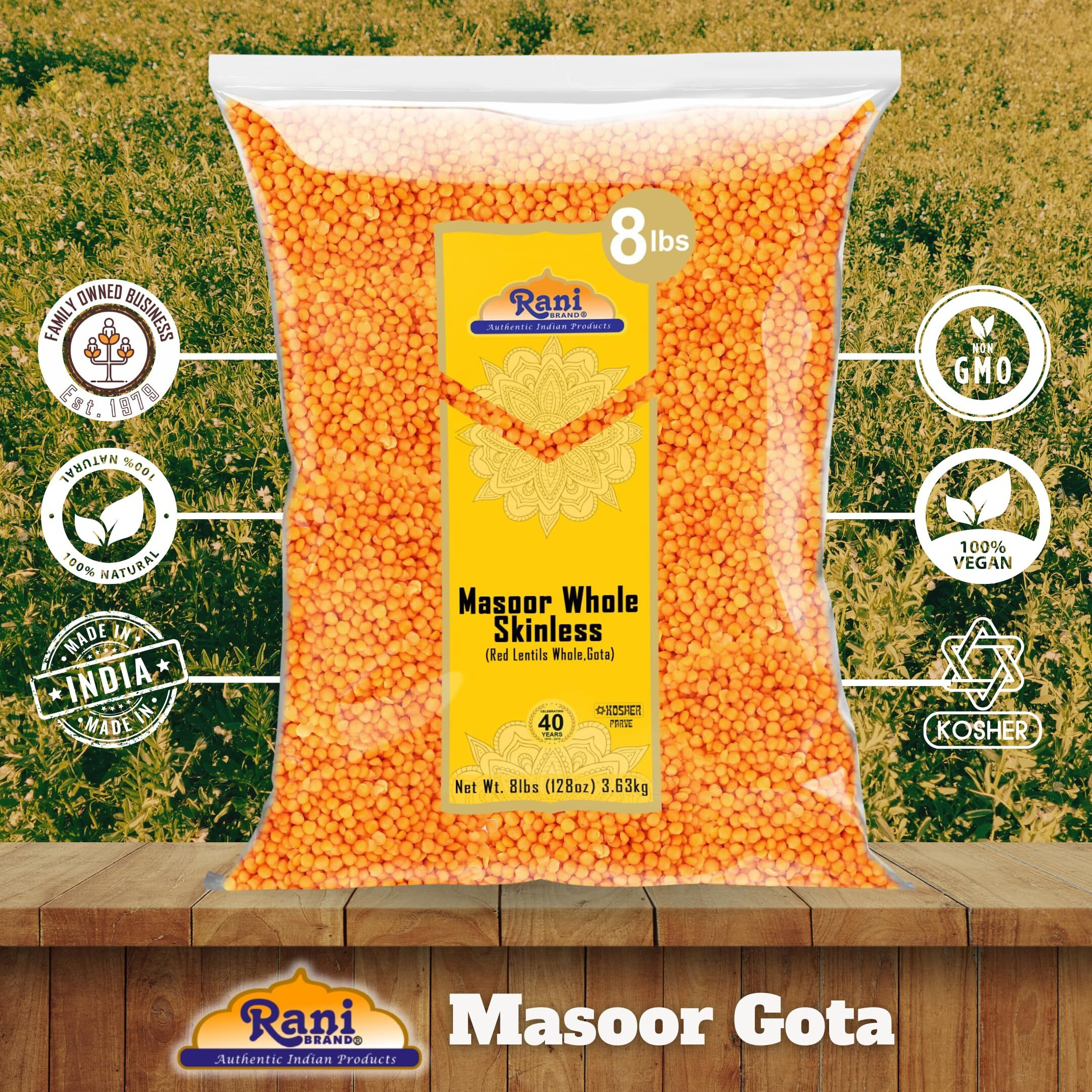 Rani Masoor Gota (Football) Indian Red Lentils Skinless 128oz (8lbs) 3.63kg Bulk ~ All Natural, Gluten Friendly, NON-GMO, Kosher, Vegan, Indian Origin