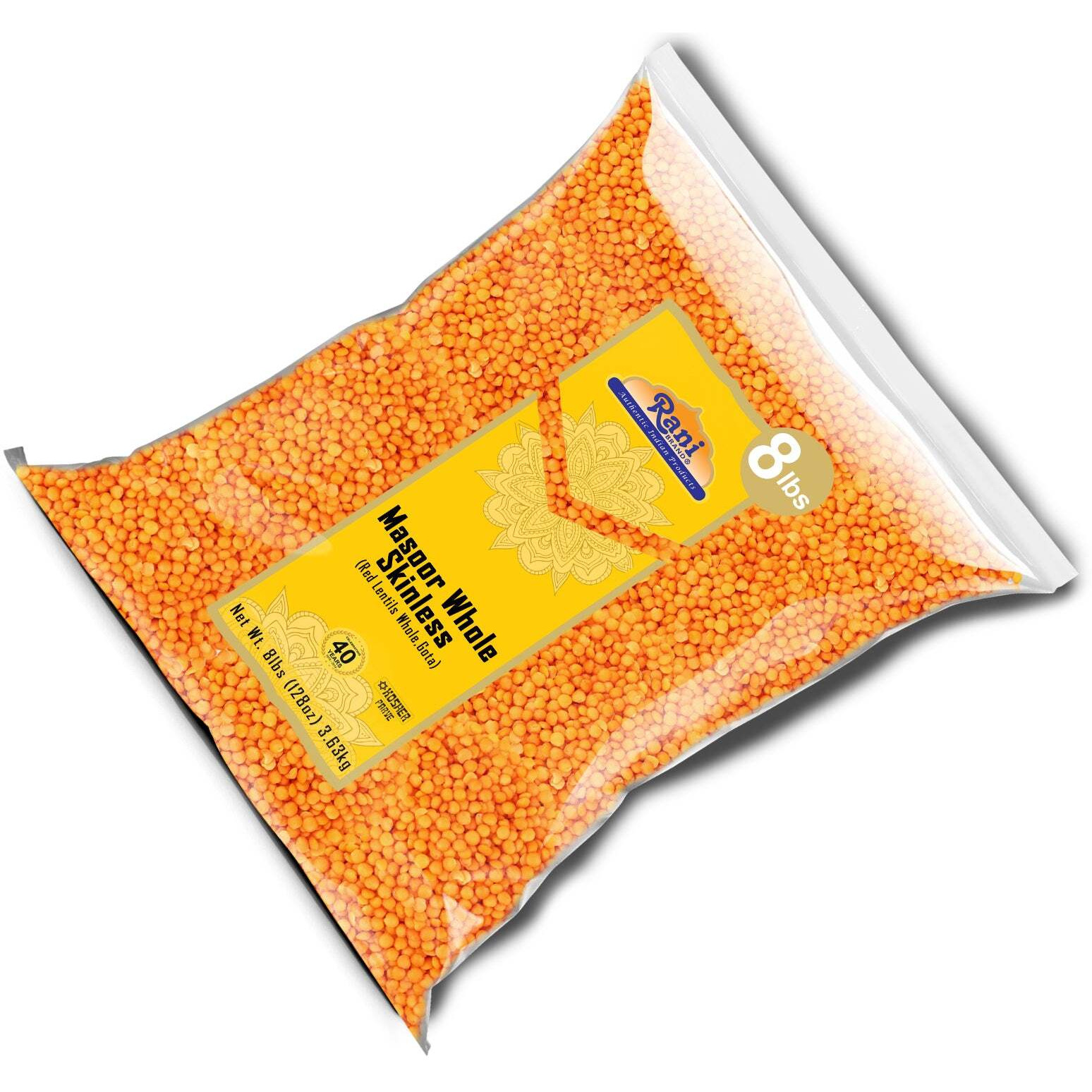 Rani Masoor Gota (Football) Indian Red Lentils Skinless 128oz (8lbs) 3.63kg Bulk ~ All Natural, Gluten Friendly, NON-GMO, Kosher, Vegan, Indian Origin