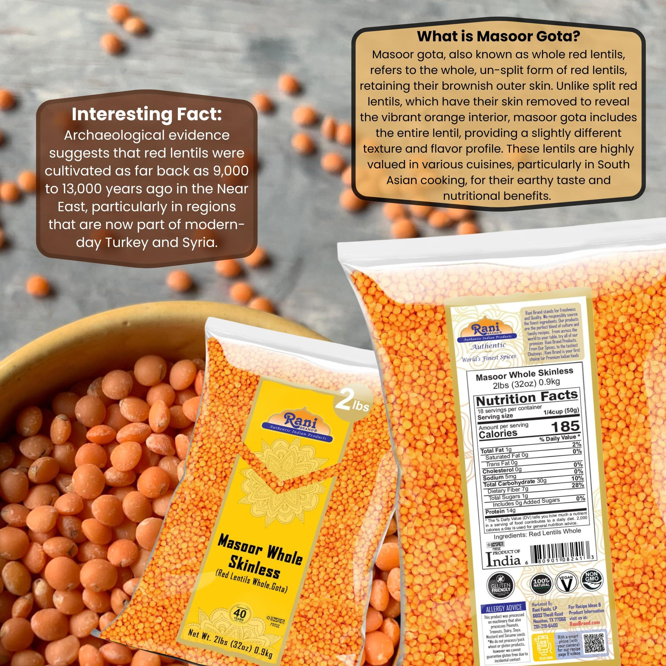 Rani Masoor Gota (Football) Indian Red Lentils Skinless 32oz (2lbs) 908g ~ All Natural, Gluten Friendly, NON-GMO, Kosher, Vegan, Indian Origin