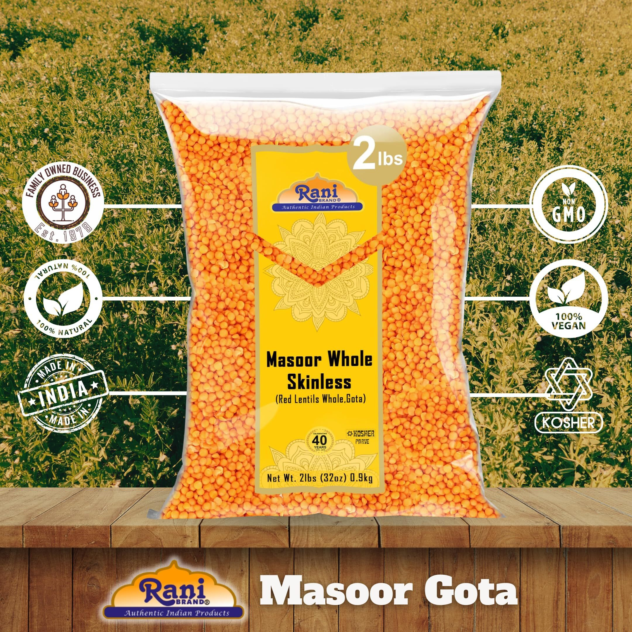 Rani Masoor Gota (Football) Indian Red Lentils Skinless 32oz (2lbs) 908g ~ All Natural, Gluten Friendly, NON-GMO, Kosher, Vegan, Indian Origin