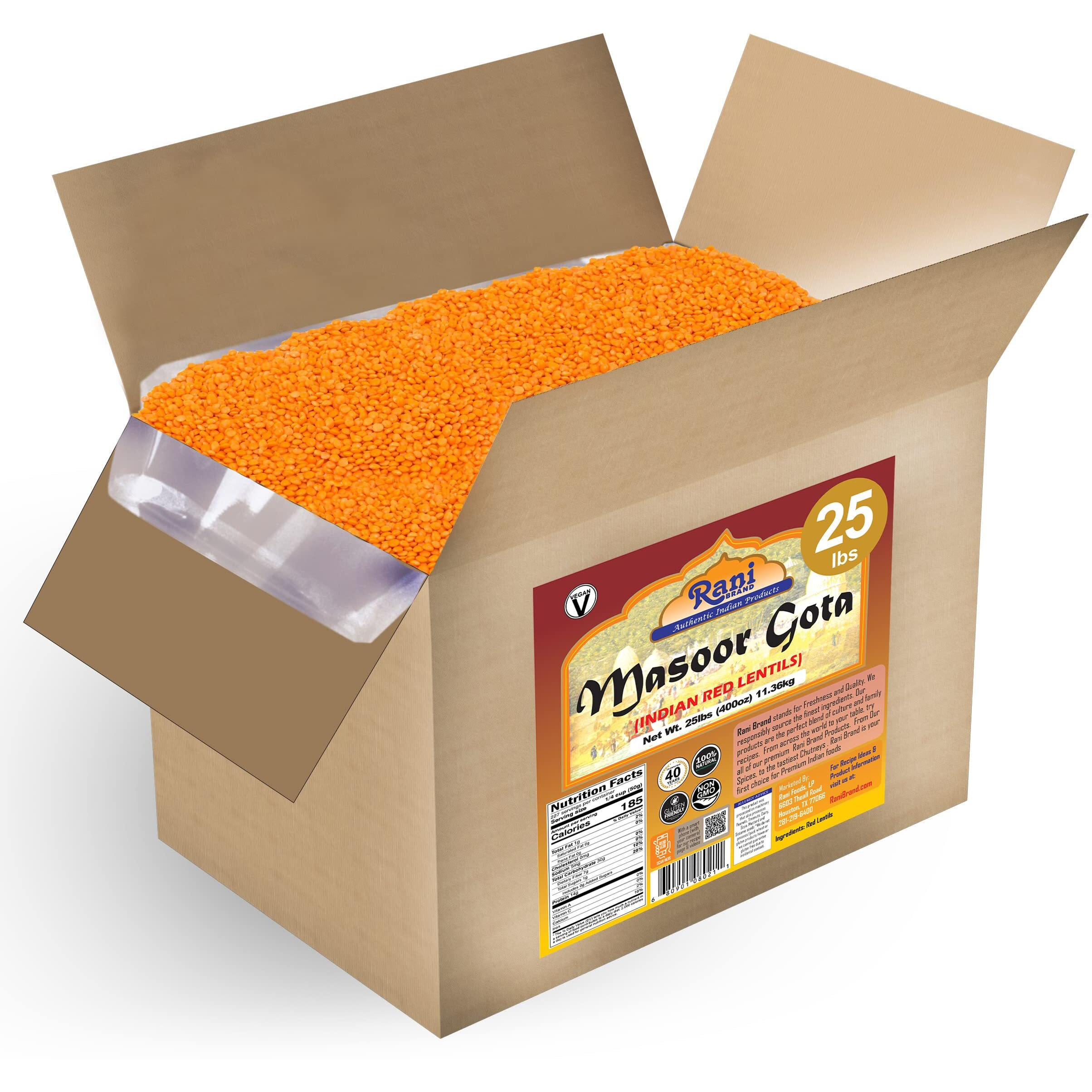 Rani Masoor Gota (Football) Indian Red Lentils Skinless 400oz (25lbs) 11.36kg Bulk Box ~ All Natural, Gluten Friendly, NON-GMO, Vegan, Indian Origin