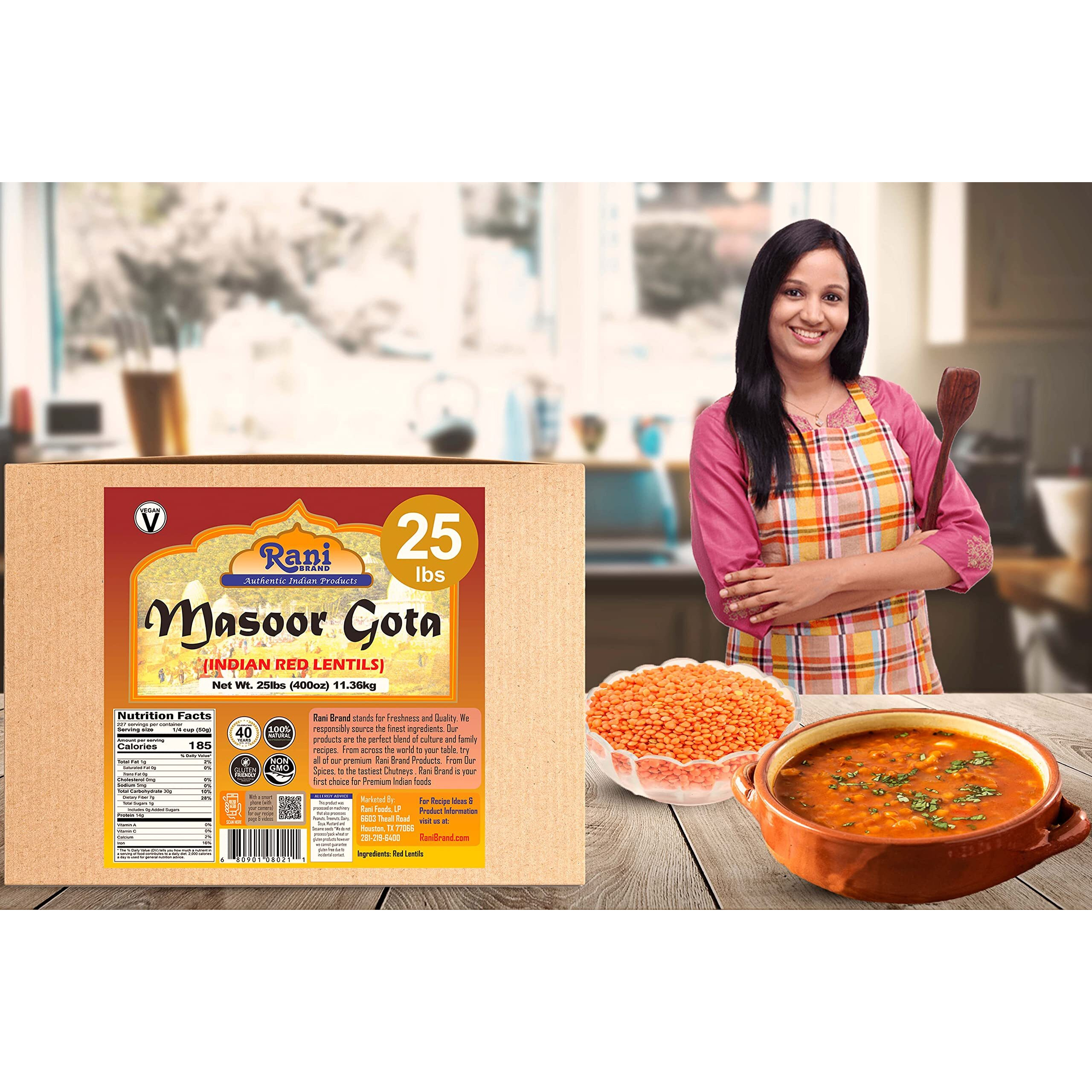 Rani Masoor Gota (Football) Indian Red Lentils Skinless 400oz (25lbs) 11.36kg Bulk Box ~ All Natural, Gluten Friendly, NON-GMO, Vegan, Indian Origin