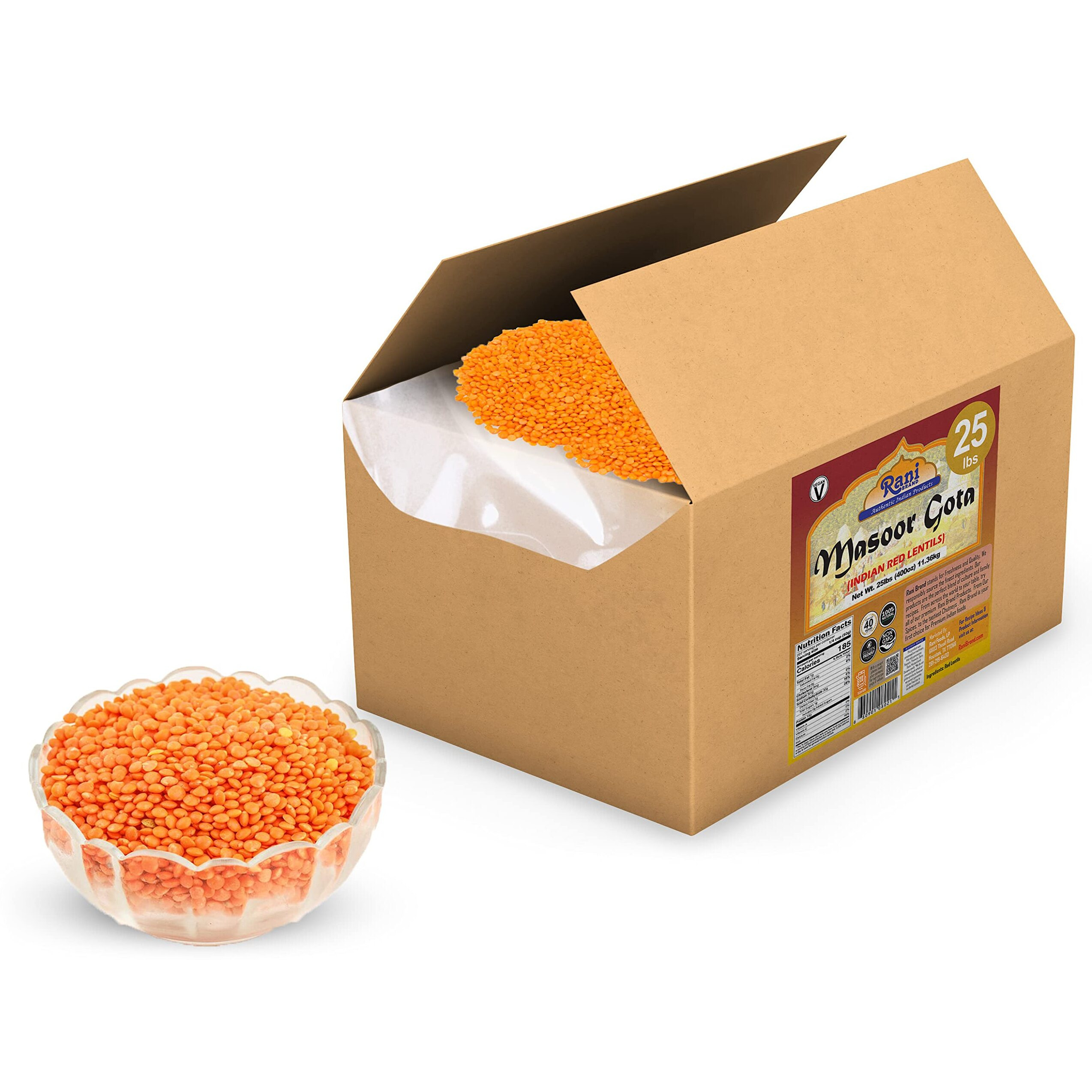 Rani Masoor Gota (Football) Indian Red Lentils Skinless 400oz (25lbs) 11.36kg Bulk Box ~ All Natural, Gluten Friendly, NON-GMO, Vegan, Indian Origin