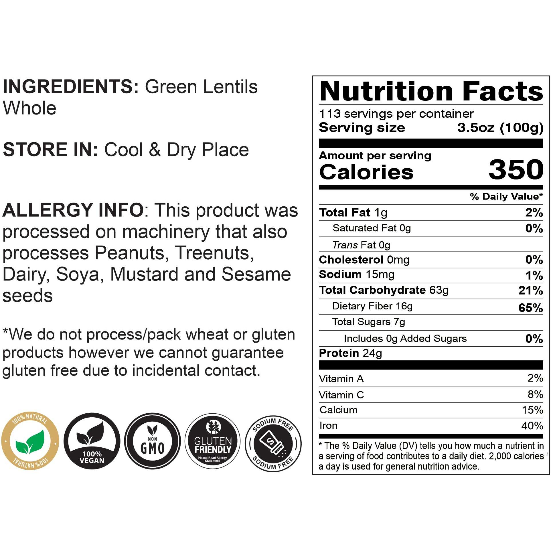 Rani Masoor Whole (Green Lentils Whole With Skin) 400oz (25lbs) 11.36kg Bulk Box ~ All Natural, Vegan, Gluten Friendly, Non-GMO, Kosher, Product of USA