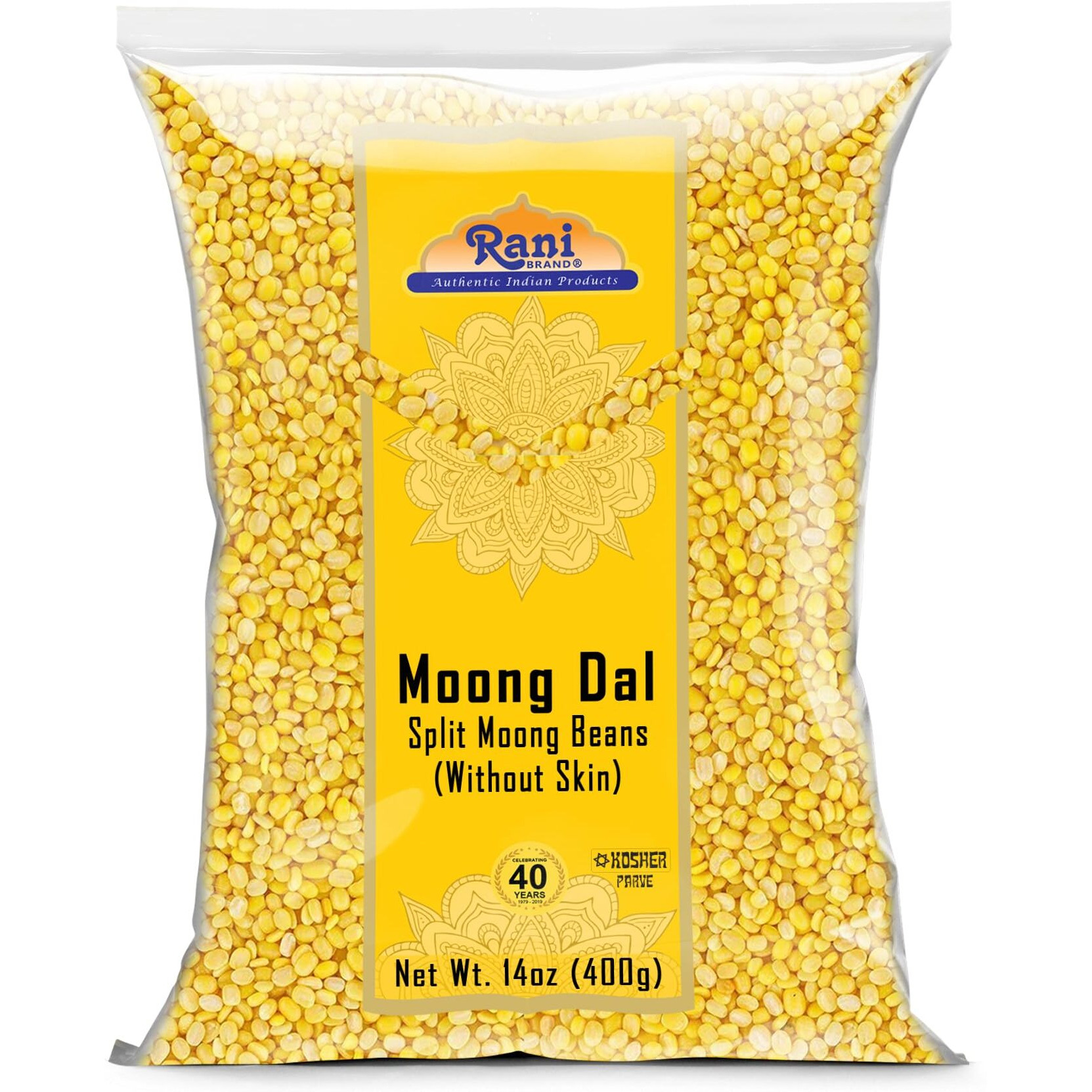 Rani Moong Dal (Split Mung Beans Without Skin) Lentils Indian 14oz (400g) ~ All Natural, Gluten Friendly, Non-GMO, Kosher, Vegan, Indian Origin