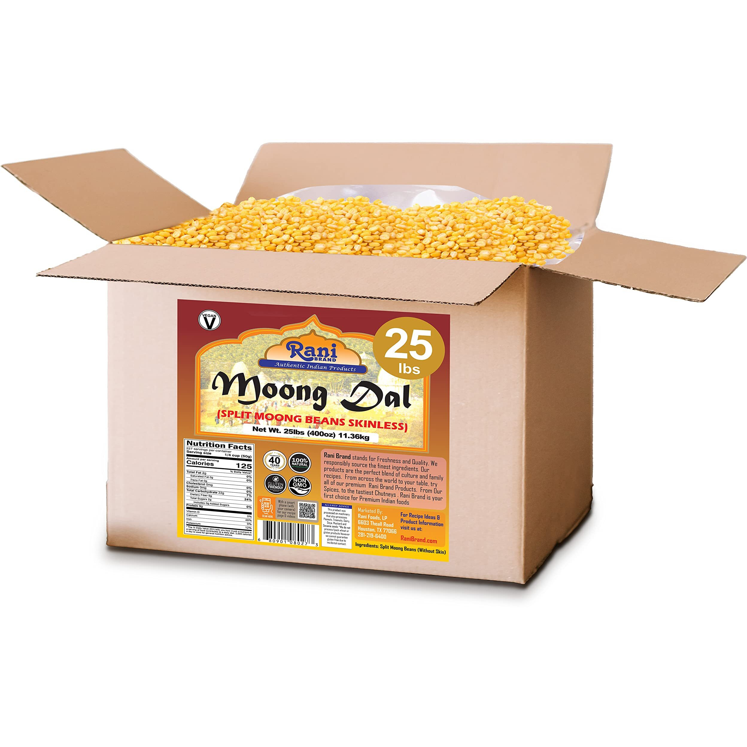 Rani Moong Dal (Split Mung Beans Without Skin) Lentils Indian 400oz (25lbs) 11.36kg Bulk Box ~ All Natural, Gluten Friendly, Non-GMO, Kosher, Vegan, Indian Origin