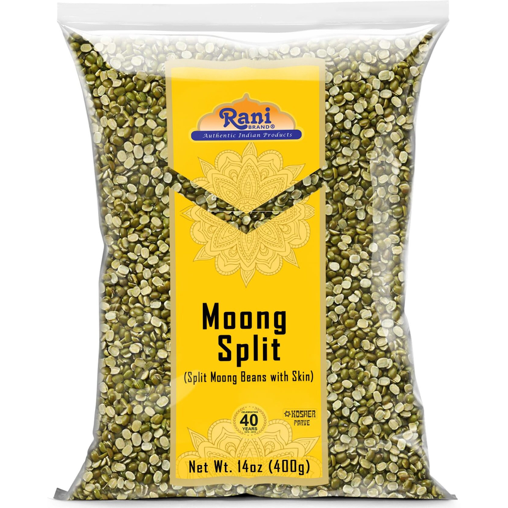 Rani Moong Split (Split Mung Beans with Skin) Lentils Indian 14oz (400g) ~ All Natural, Gluten Friendly, Non-GMO, Kosher, Vegan, Indian Origin