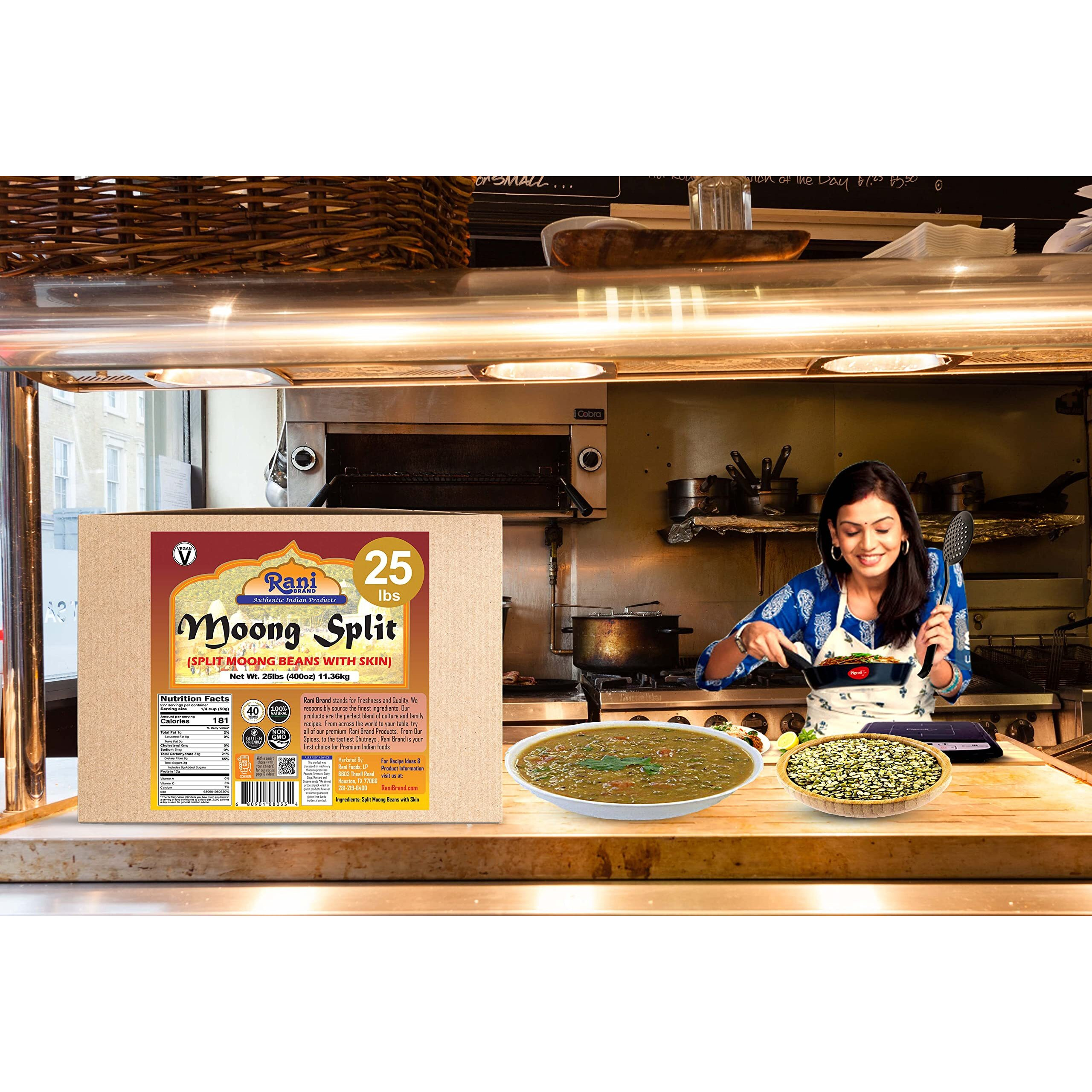 Rani Moong Split (Split Mung Beans with Skin) Lentils Indian 400oz (25lbs) 11.36kg Bulk Box ~ All Natural, Gluten Friendly, Non-GMO, Kosher, Vegan, Indian Origin