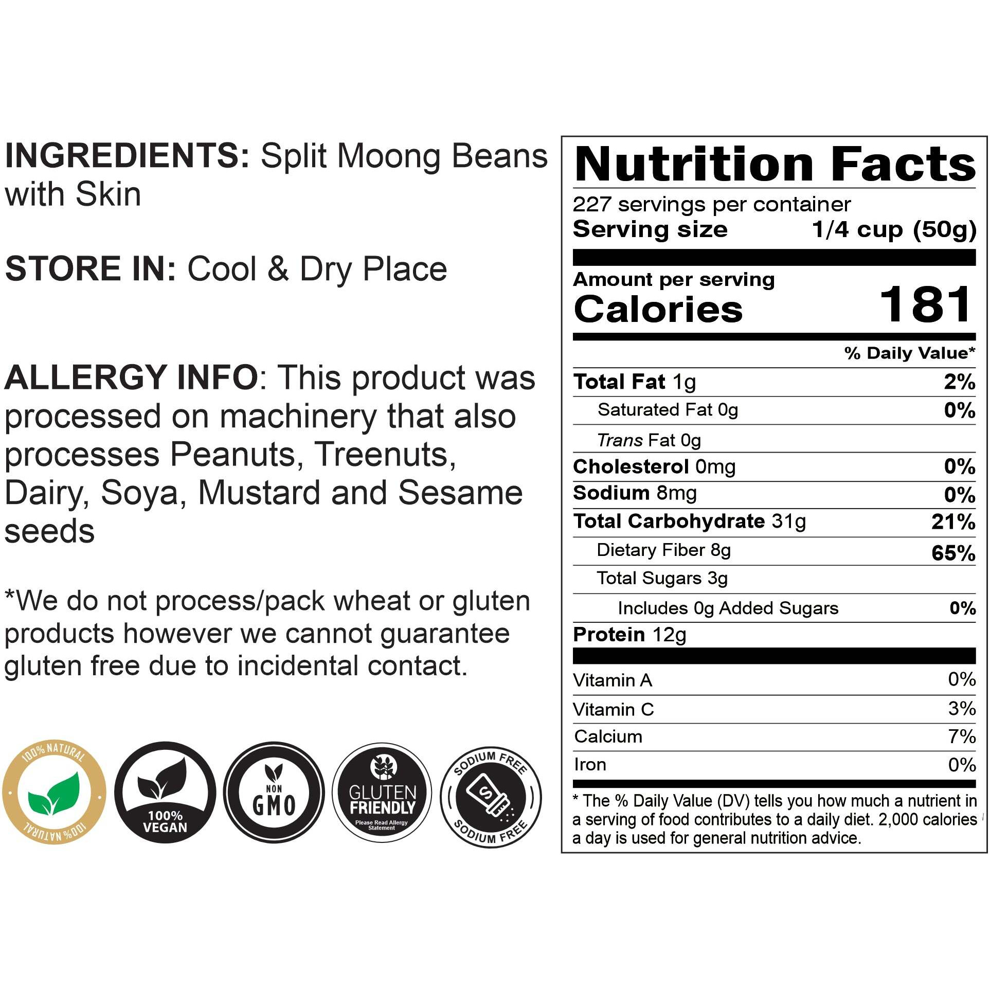Rani Moong Split (Split Mung Beans with Skin) Lentils Indian 400oz (25lbs) 11.36kg Bulk Box ~ All Natural, Gluten Friendly, Non-GMO, Kosher, Vegan, Indian Origin