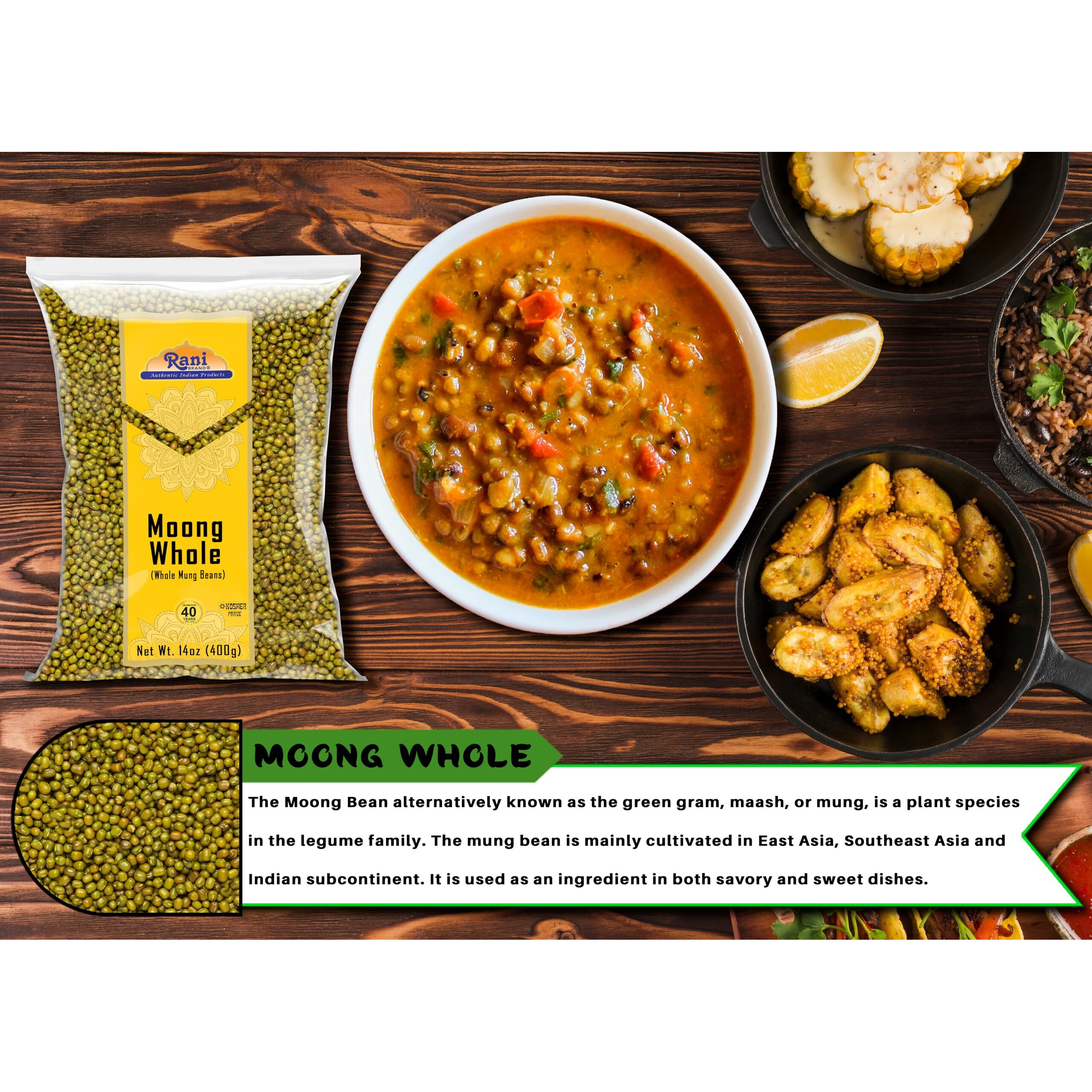 Rani Moong Whole (Ideal for cooking & sprouting, Whole Mung Beans with skin) Lentils Indian 14oz (400g) ~ All Natural, Gluten Friendly, Non-GMO, Kosher, Vegan, Indian Origin