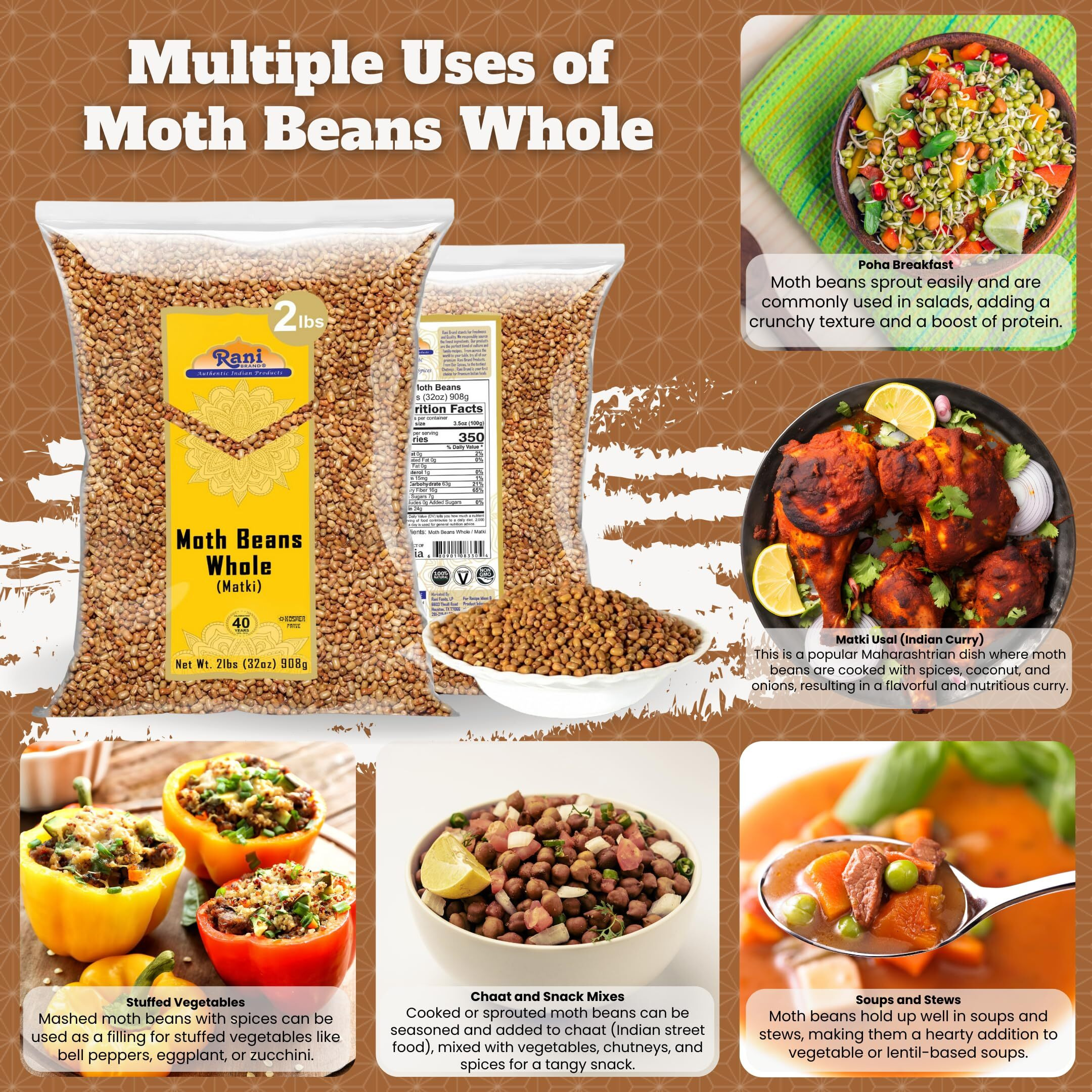 Rani Moth Beans Whole 32oz (2lbs) 908g ~ All Natural, Gluten Friendly, Non-GMO, Kosher, Vegan, Indian Origin