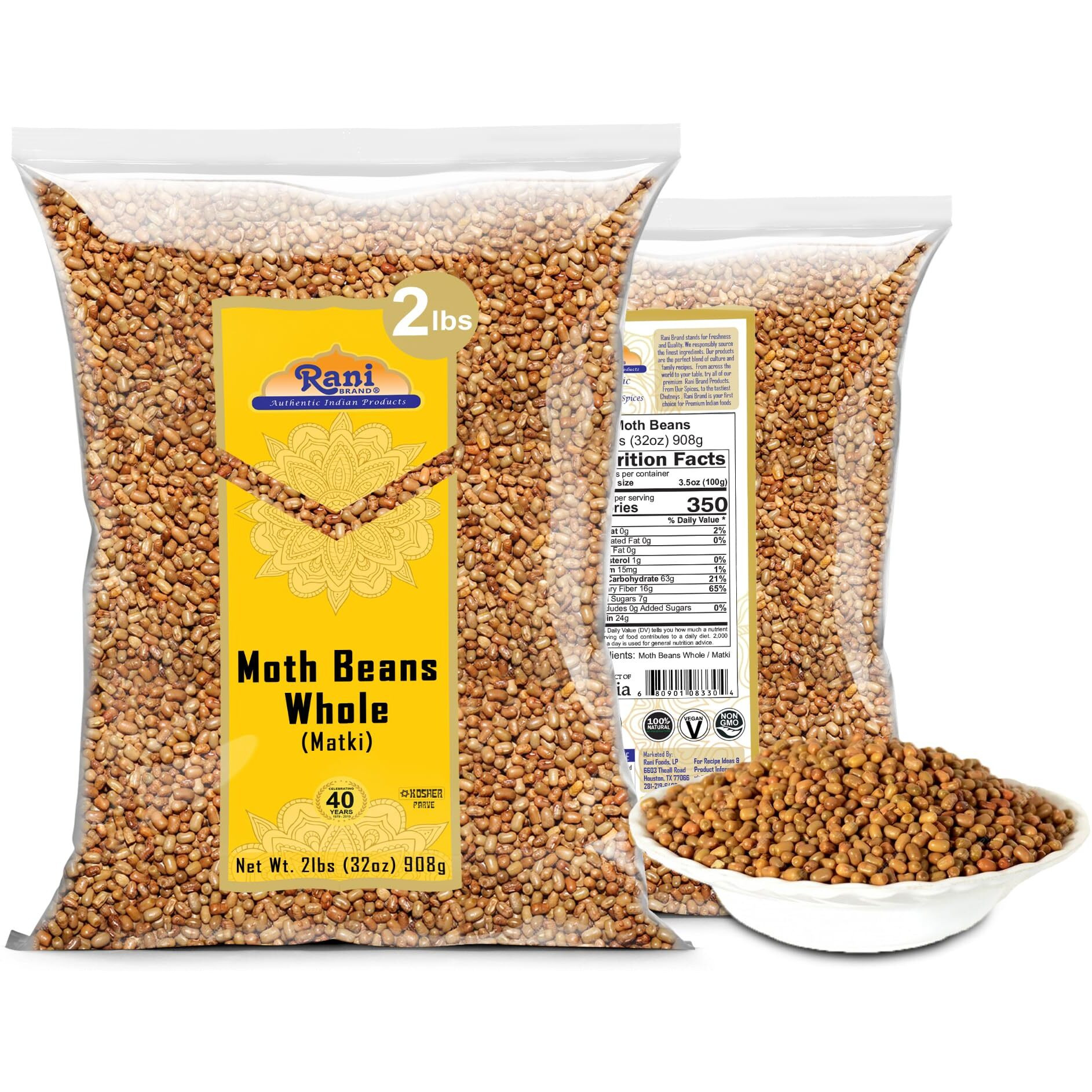 Rani Moth Beans Whole 32oz (2lbs) 908g ~ All Natural, Gluten Friendly, Non-GMO, Kosher, Vegan, Indian Origin