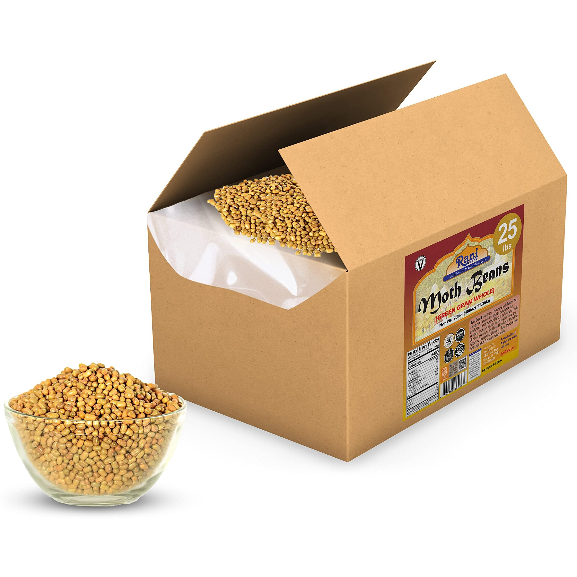 Rani Moth Beans Whole 400oz (25lbs) 11.36kg Bulk Box ~ All Natural, Gluten Friendly, Non-GMO, Kosher, Vegan, Indian Origin