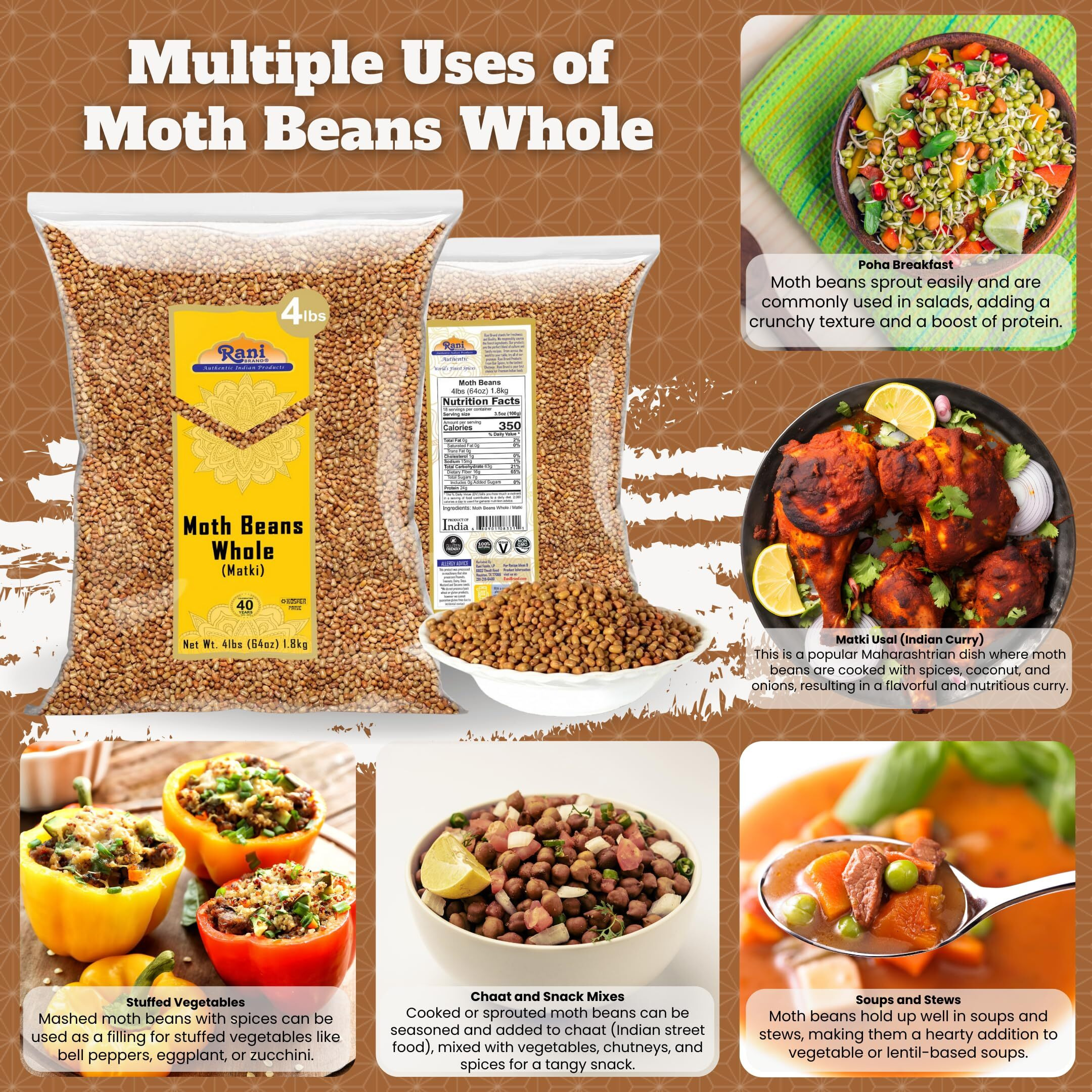 Rani Moth Beans Whole 64oz (4lbs) 1.81kg Bulk ~ All Natural, Gluten Friendly, Non-GMO, Kosher, Vegan, Indian Origin