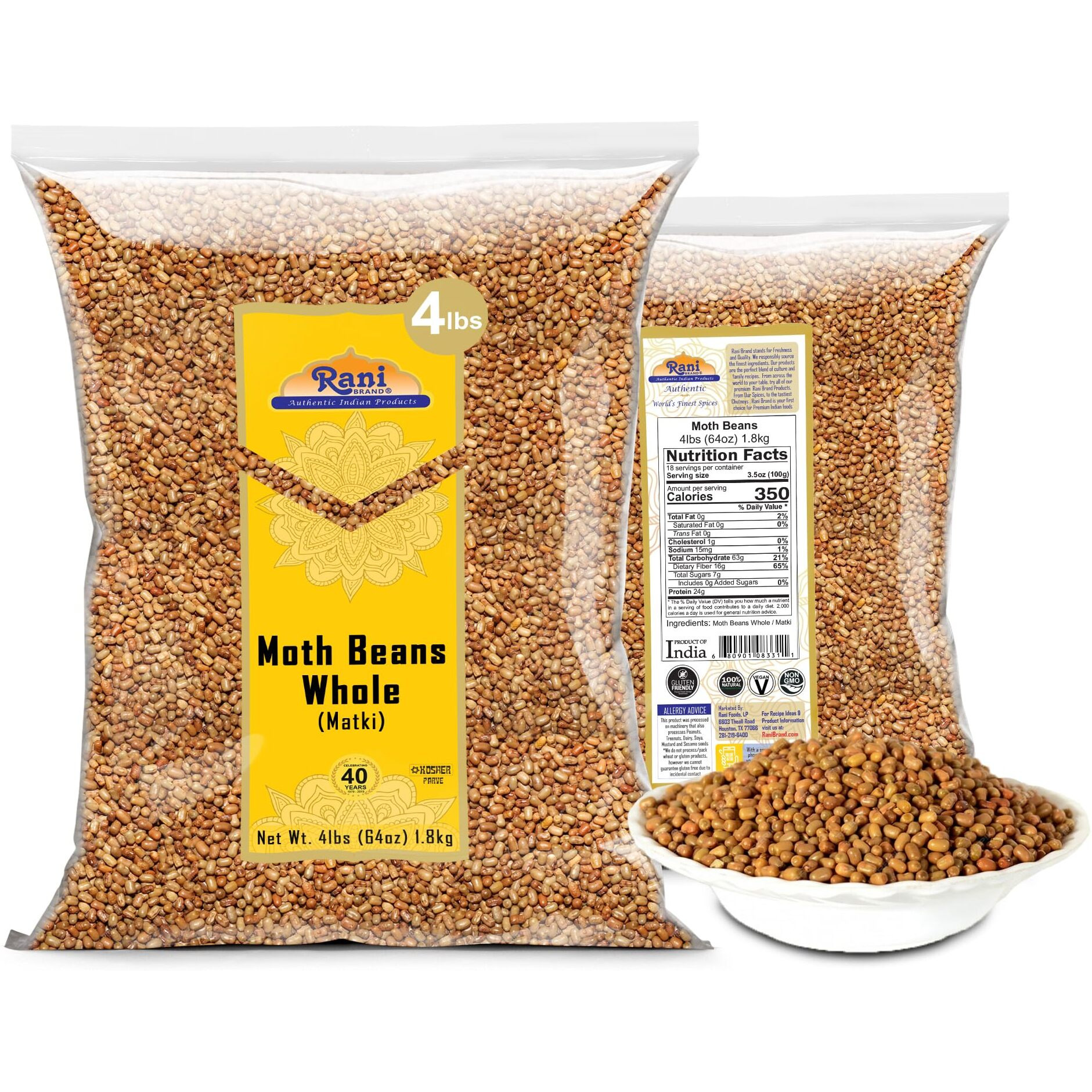 Rani Moth Beans Whole 64oz (4lbs) 1.81kg Bulk ~ All Natural, Gluten Friendly, Non-GMO, Kosher, Vegan, Indian Origin