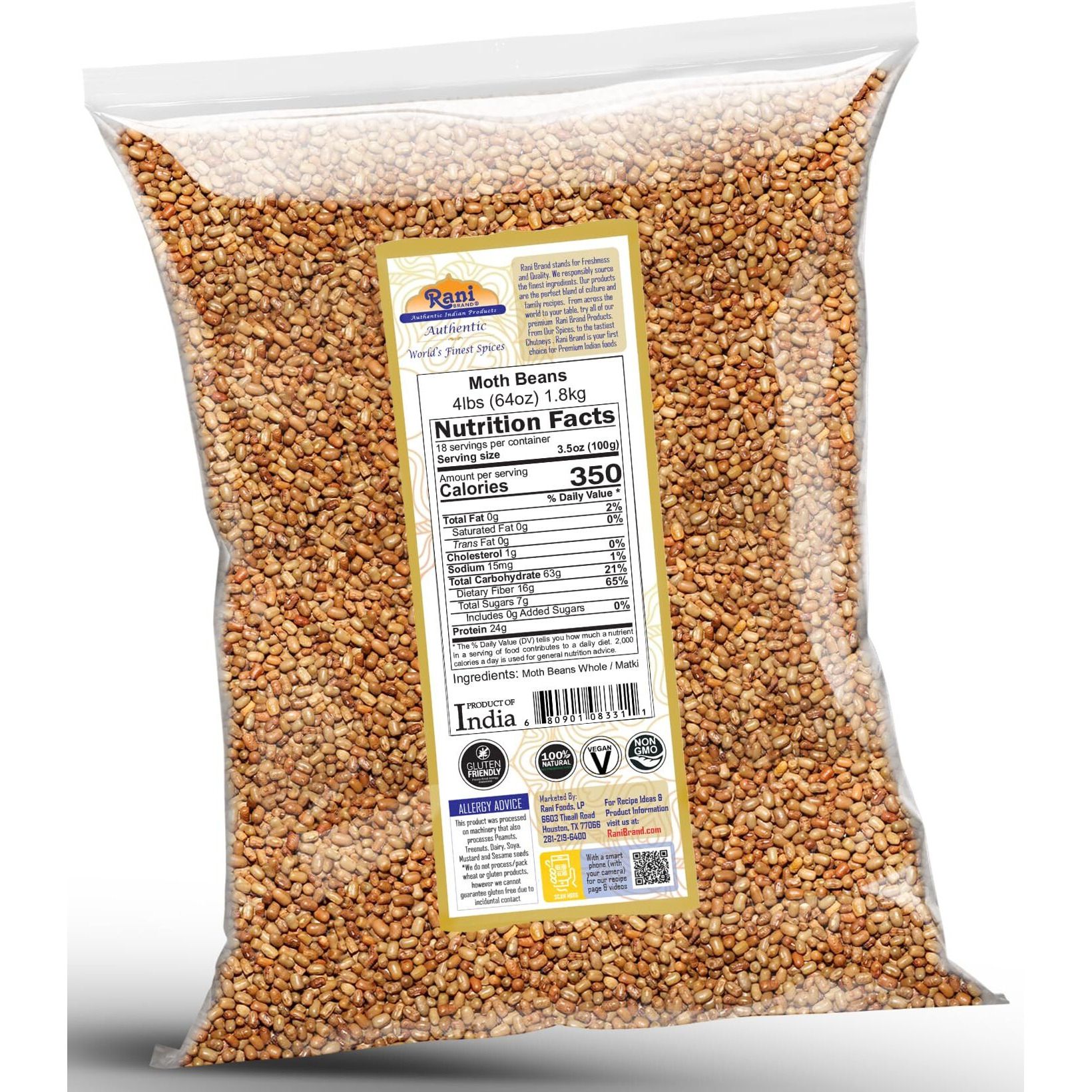 Rani Moth Beans Whole 64oz (4lbs) 1.81kg Bulk ~ All Natural, Gluten Friendly, Non-GMO, Kosher, Vegan, Indian Origin