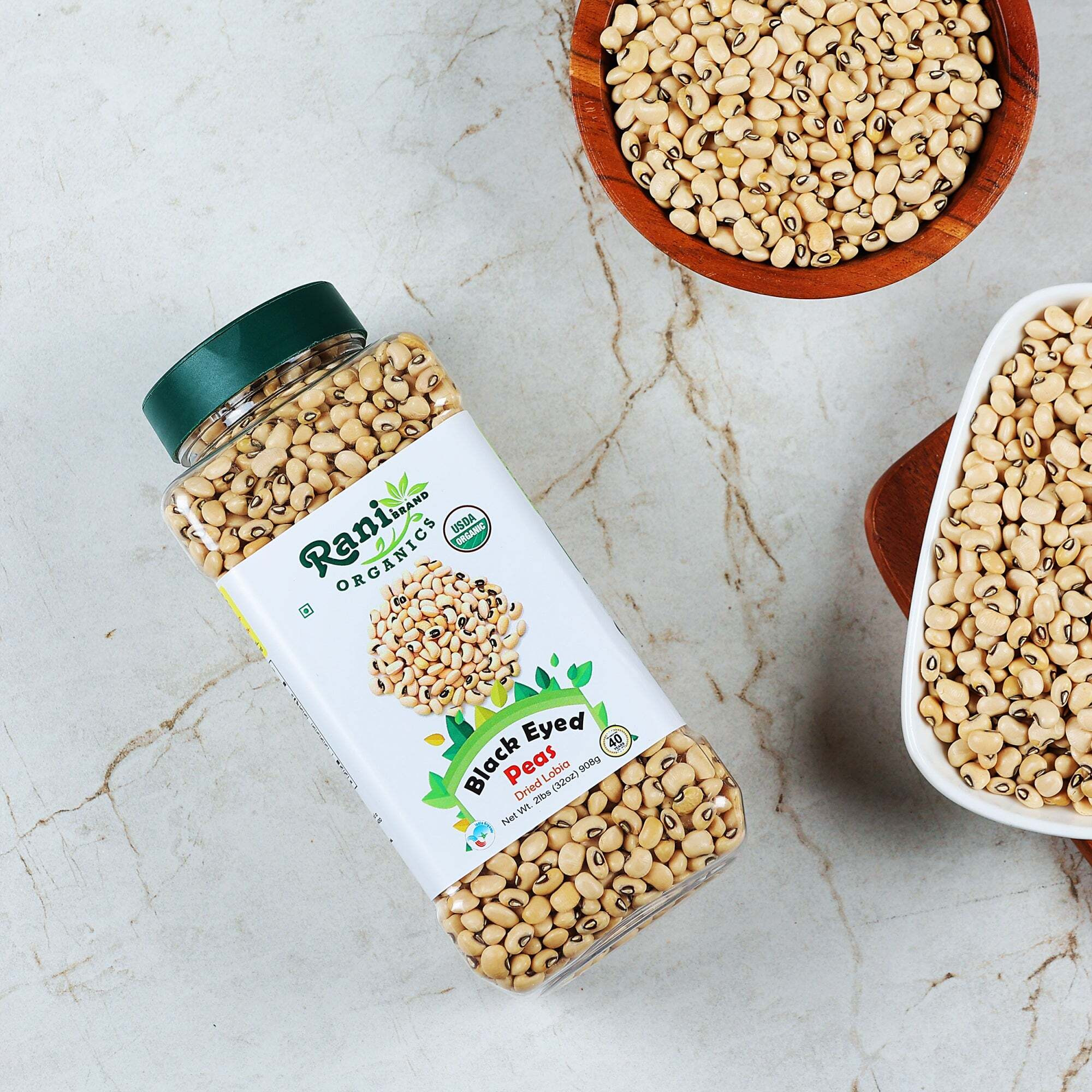 Rani Organic Black Eyed Peas (Dried Lobia) 32oz (2lbs) 908g PET Jar ~ All Natural, Vegan, Gluten Friendly, NON-GMO, Indian Origin, USDA Certified Organic