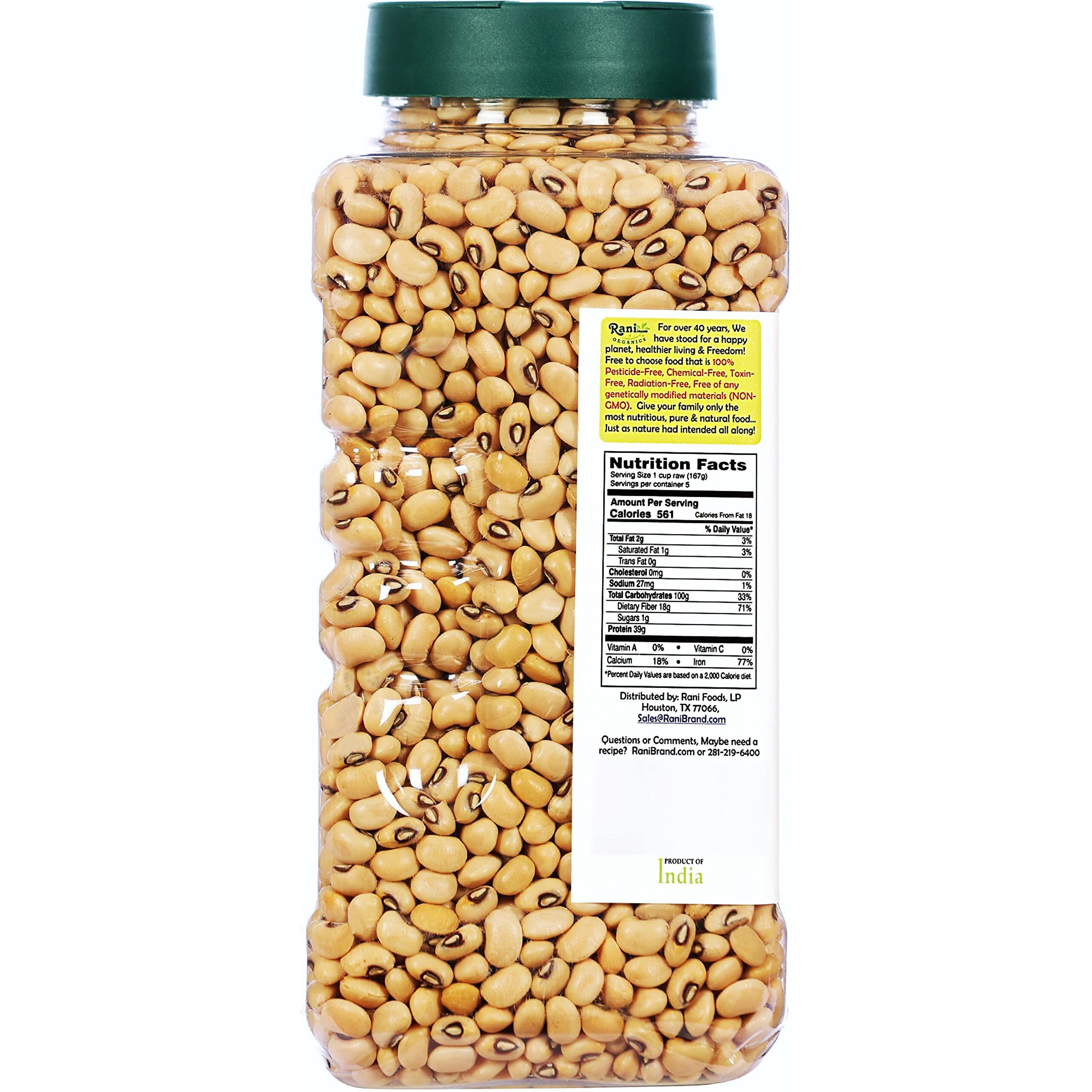 Rani Organic Black Eyed Peas (Dried Lobia) 32oz (2lbs) 908g PET Jar ~ All Natural, Vegan, Gluten Friendly, NON-GMO, Indian Origin, USDA Certified Organic