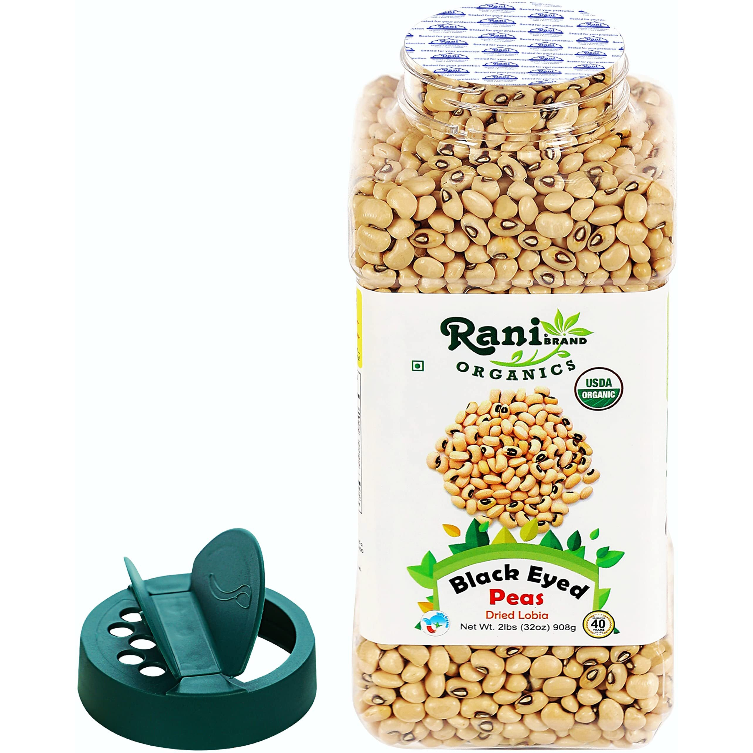 Rani Organic Black Eyed Peas (Dried Lobia) 32oz (2lbs) 908g PET Jar ~ All Natural, Vegan, Gluten Friendly, NON-GMO, Indian Origin, USDA Certified Organic
