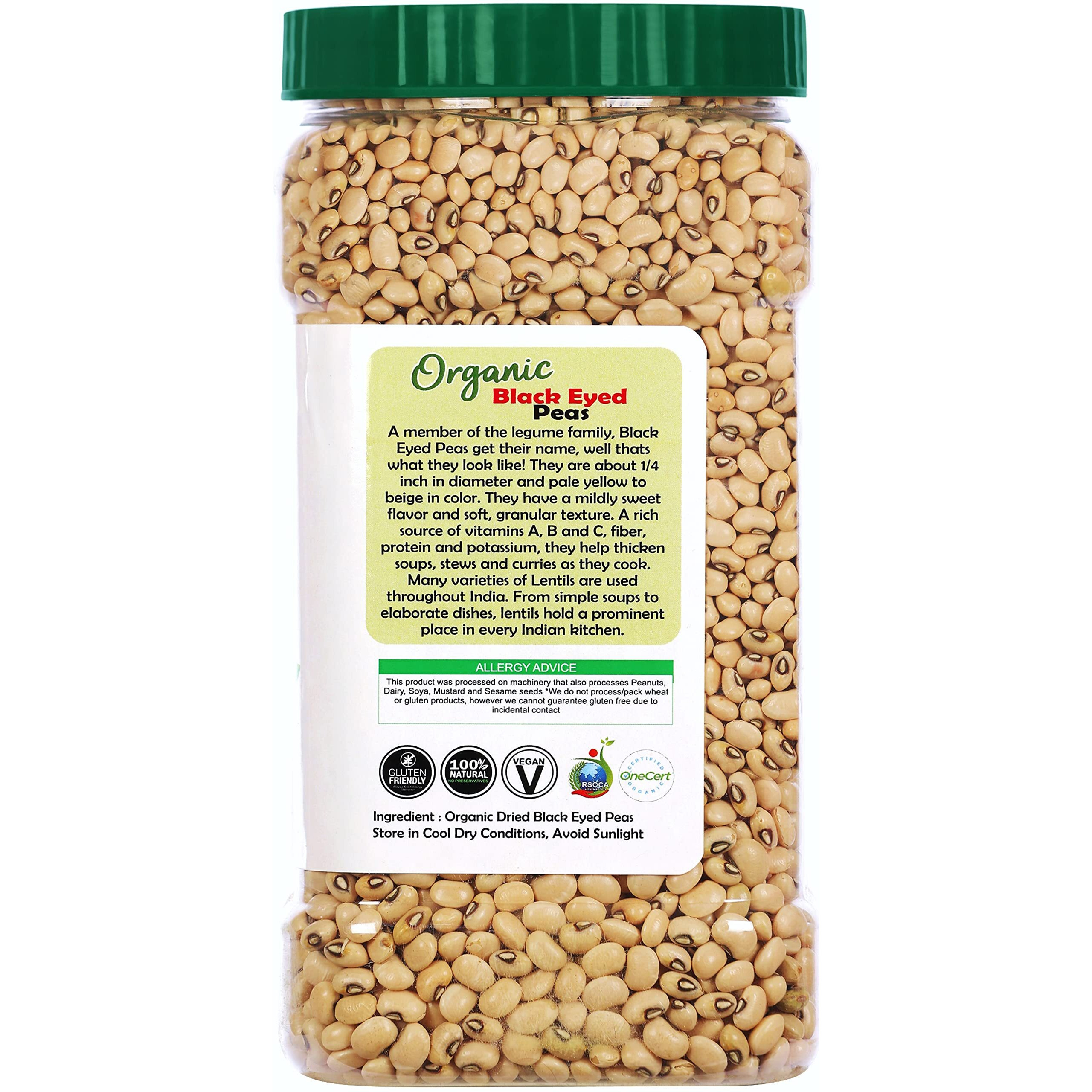 Rani Organic Black Eyed Peas (Dried Lobia) 64oz (4lbs) 1.81kg Bulk PET Jar ~ All Natural, Vegan, Gluten Friendly, NON-GMO, Indian Origin, USDA Certified Organic
