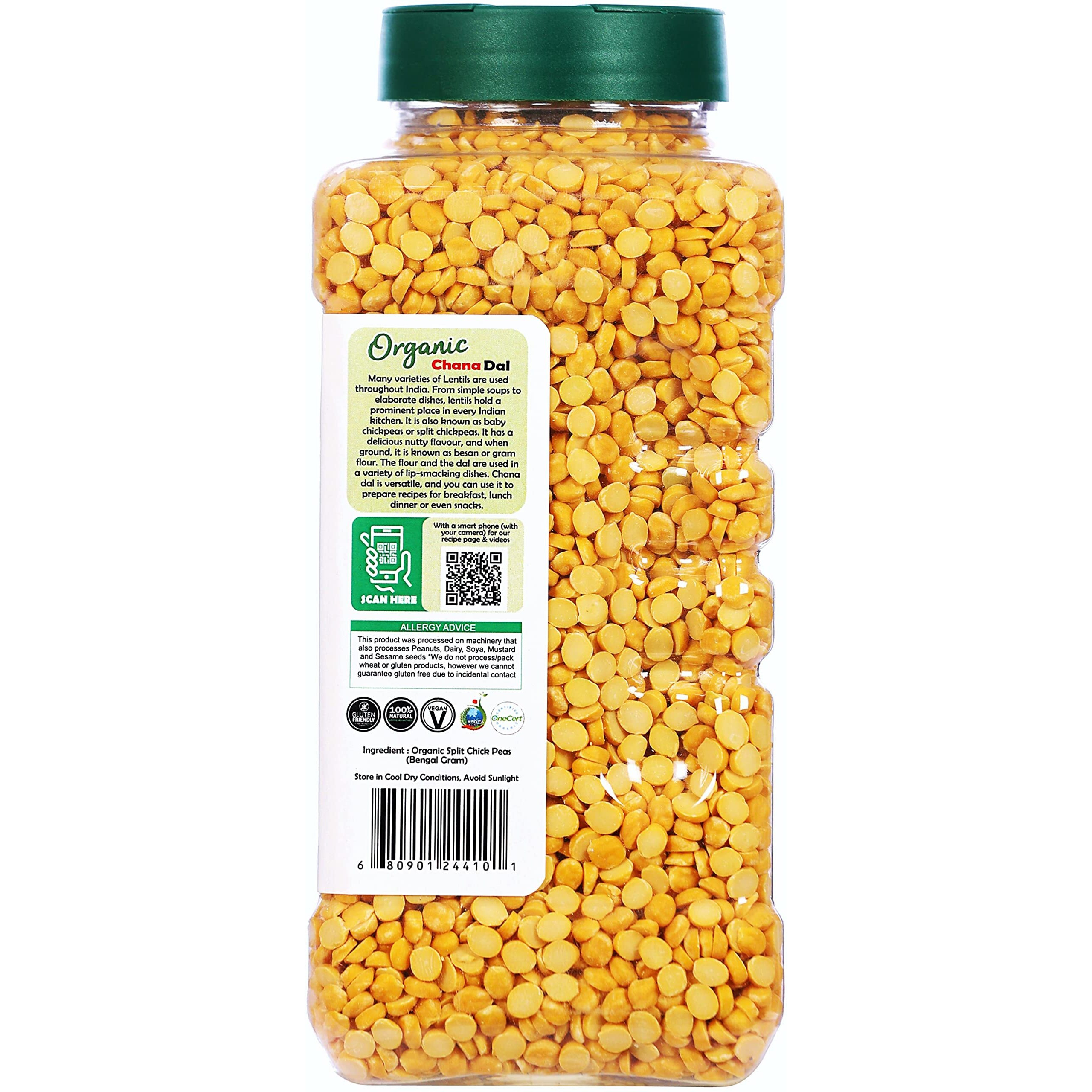 Rani Organic Chana Dal (Split Desi Chickpeas without skin) 32oz (2lbs) 908g PET Jar ~ All Natural, Vegan, Gluten Friendly, NON-GMO, Indian Origin, USDA Certified Organic