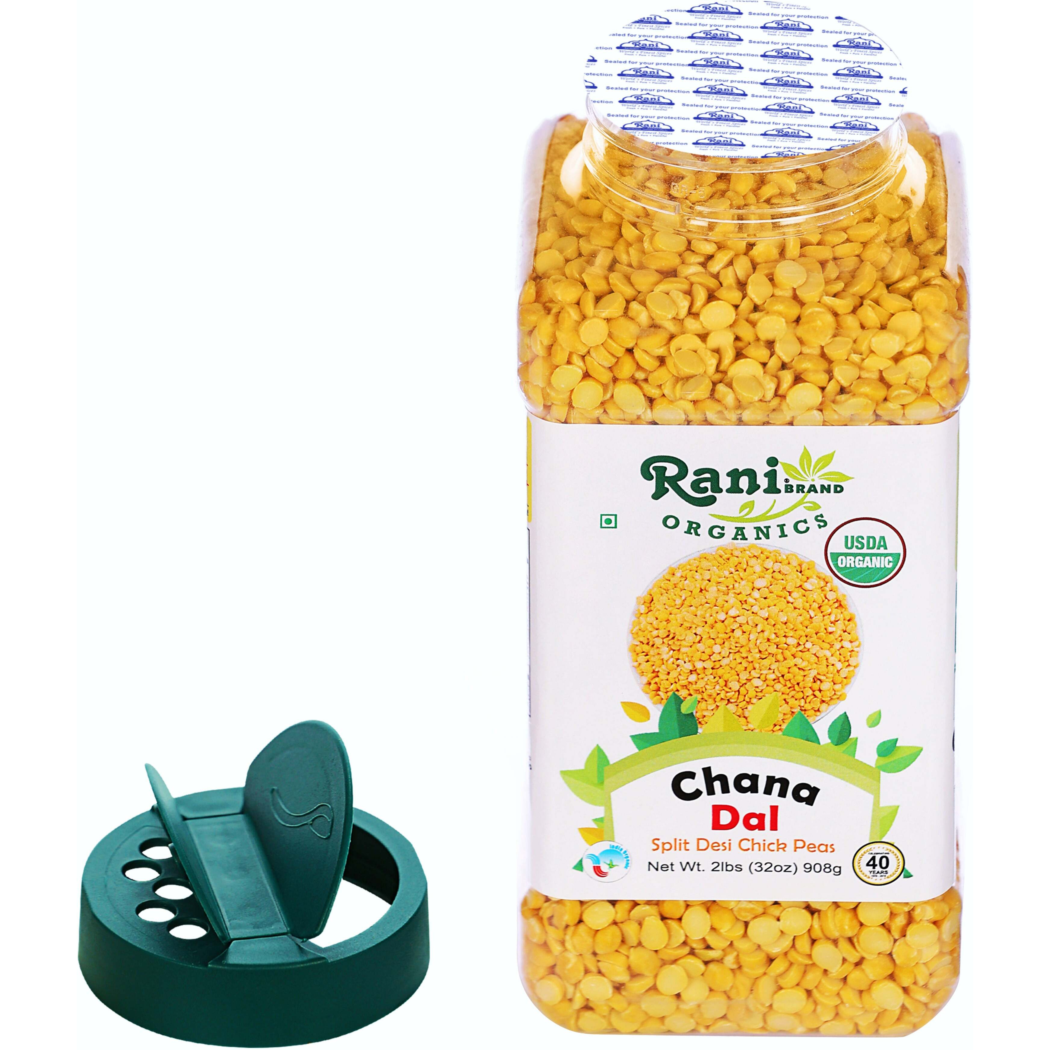 Rani Organic Chana Dal (Split Desi Chickpeas without skin) 32oz (2lbs) 908g PET Jar ~ All Natural, Vegan, Gluten Friendly, NON-GMO, Indian Origin, USDA Certified Organic