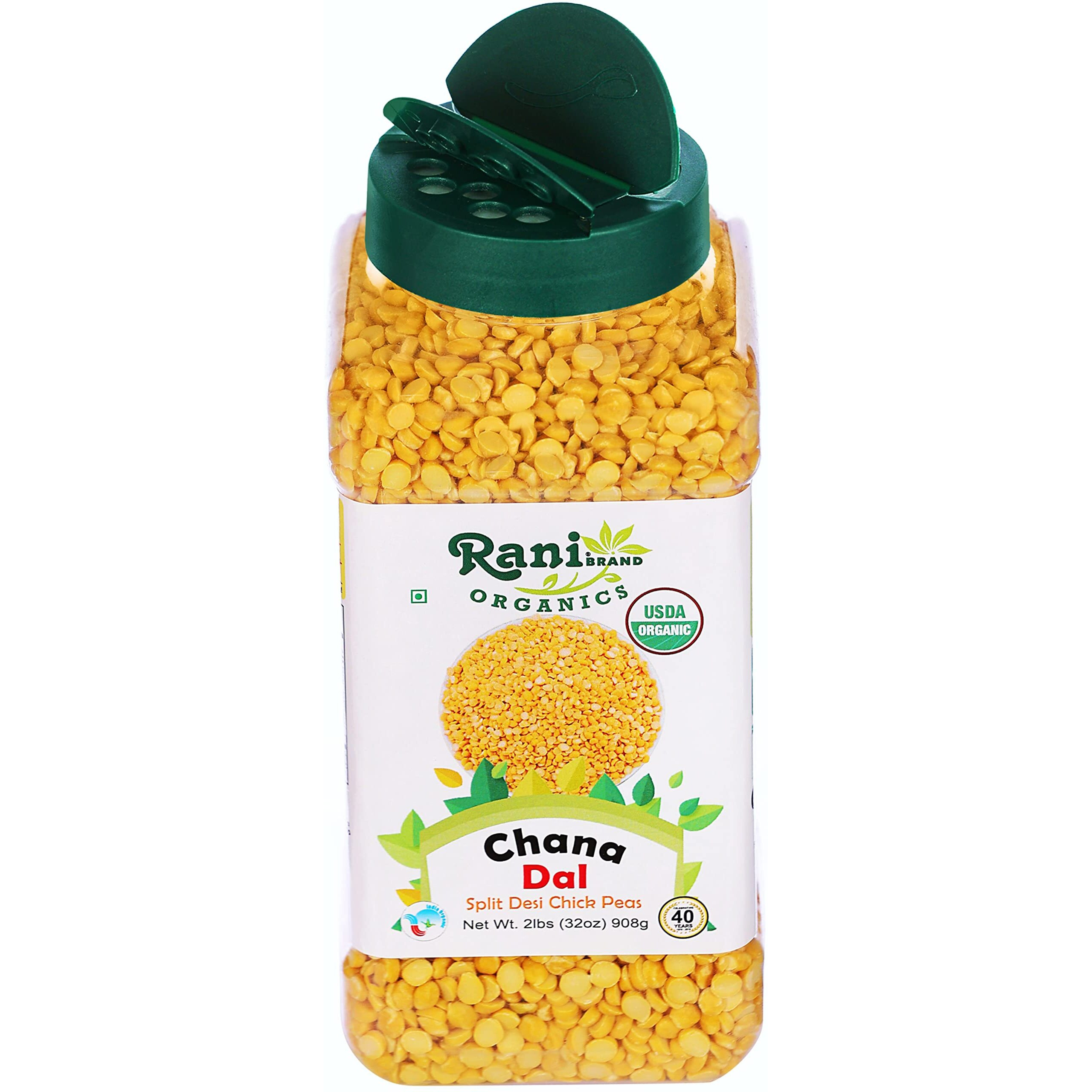 Rani Organic Chana Dal (Split Desi Chickpeas without skin) 32oz (2lbs) 908g PET Jar ~ All Natural, Vegan, Gluten Friendly, NON-GMO, Indian Origin, USDA Certified Organic