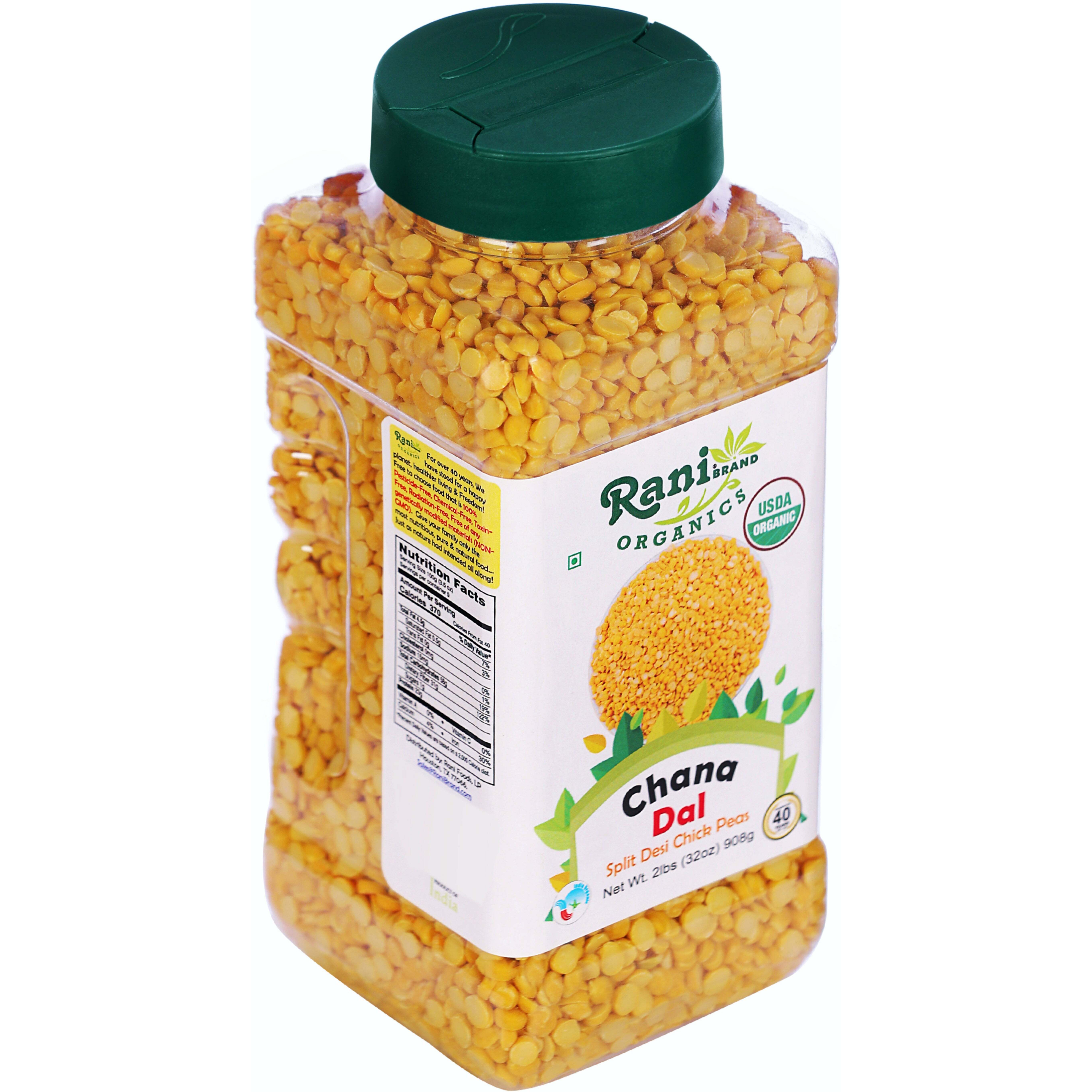 Rani Organic Chana Dal (Split Desi Chickpeas without skin) 32oz (2lbs) 908g PET Jar ~ All Natural, Vegan, Gluten Friendly, NON-GMO, Indian Origin, USDA Certified Organic