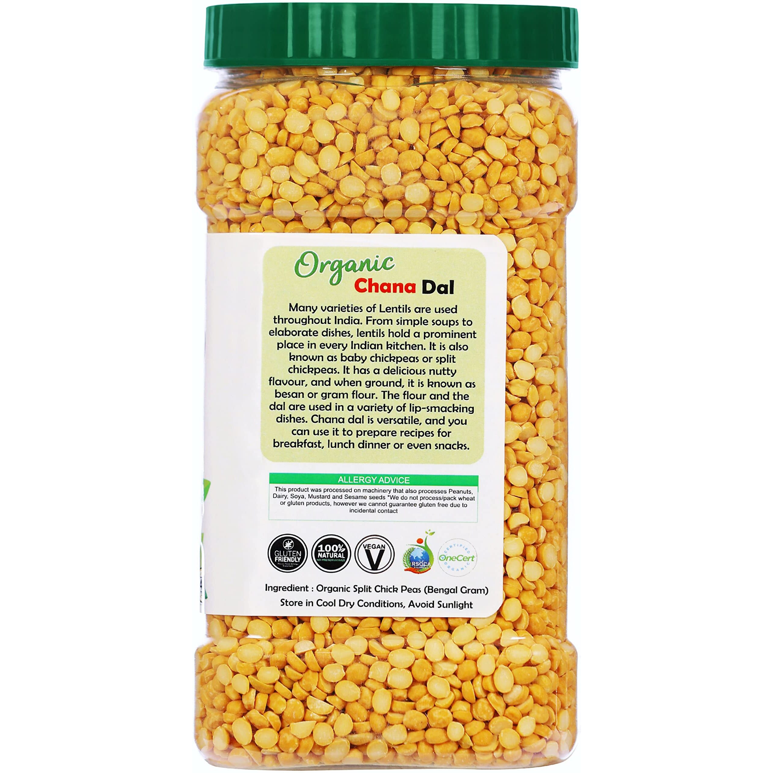 Rani Organic Chana Dal (Split Desi Chickpeas without skin) 64oz (4lbs) 1.81kg Bulk PET Jar ~ All Natural, Vegan, Gluten Friendly, NON-GMO, Indian Origin, USDA Certified Organic