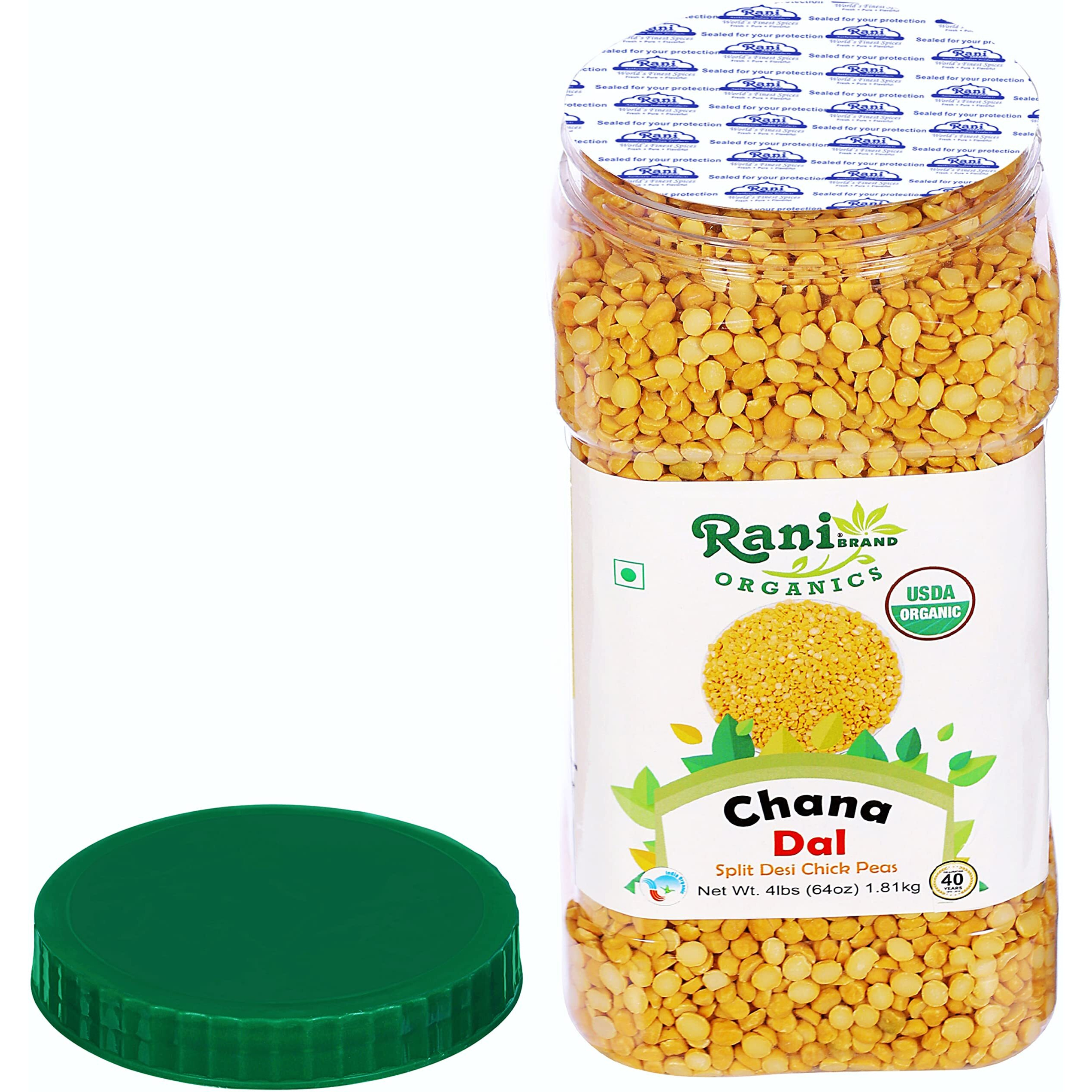 Rani Organic Chana Dal (Split Desi Chickpeas without skin) 64oz (4lbs) 1.81kg Bulk PET Jar ~ All Natural, Vegan, Gluten Friendly, NON-GMO, Indian Origin, USDA Certified Organic