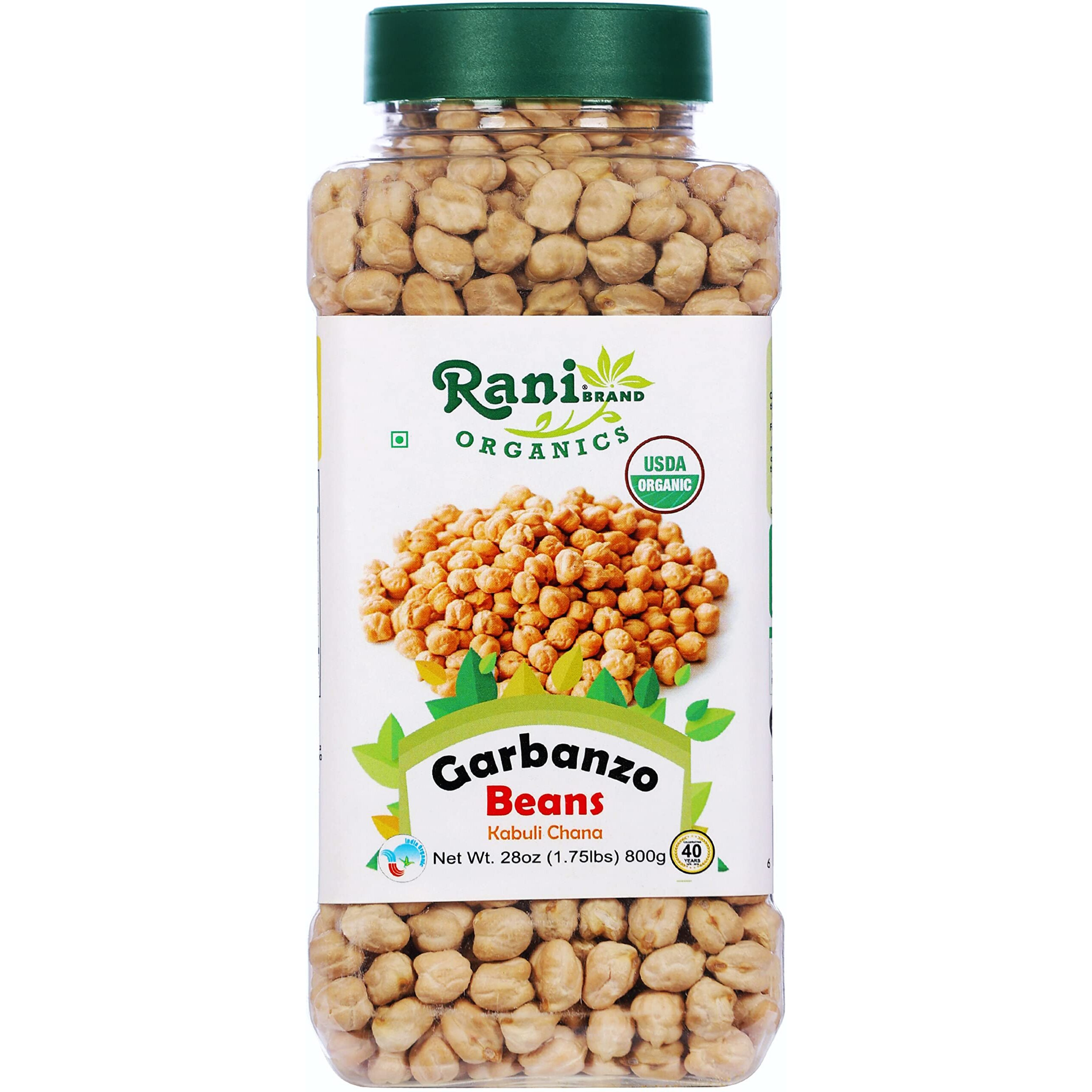 Rani Organic Garbanzo Beans (Kabuli Chana) 28oz (800g) PET Jar ~ All Natural, Vegan, Gluten Friendly, NON-GMO, Indian Origin, USDA Certified Organic