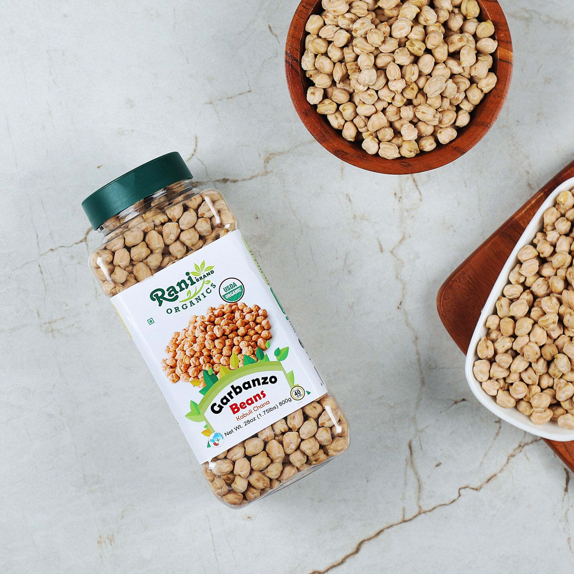 Rani Organic Garbanzo Beans (Kabuli Chana) 28oz (800g) PET Jar ~ All Natural, Vegan, Gluten Friendly, NON-GMO, Indian Origin, USDA Certified Organic